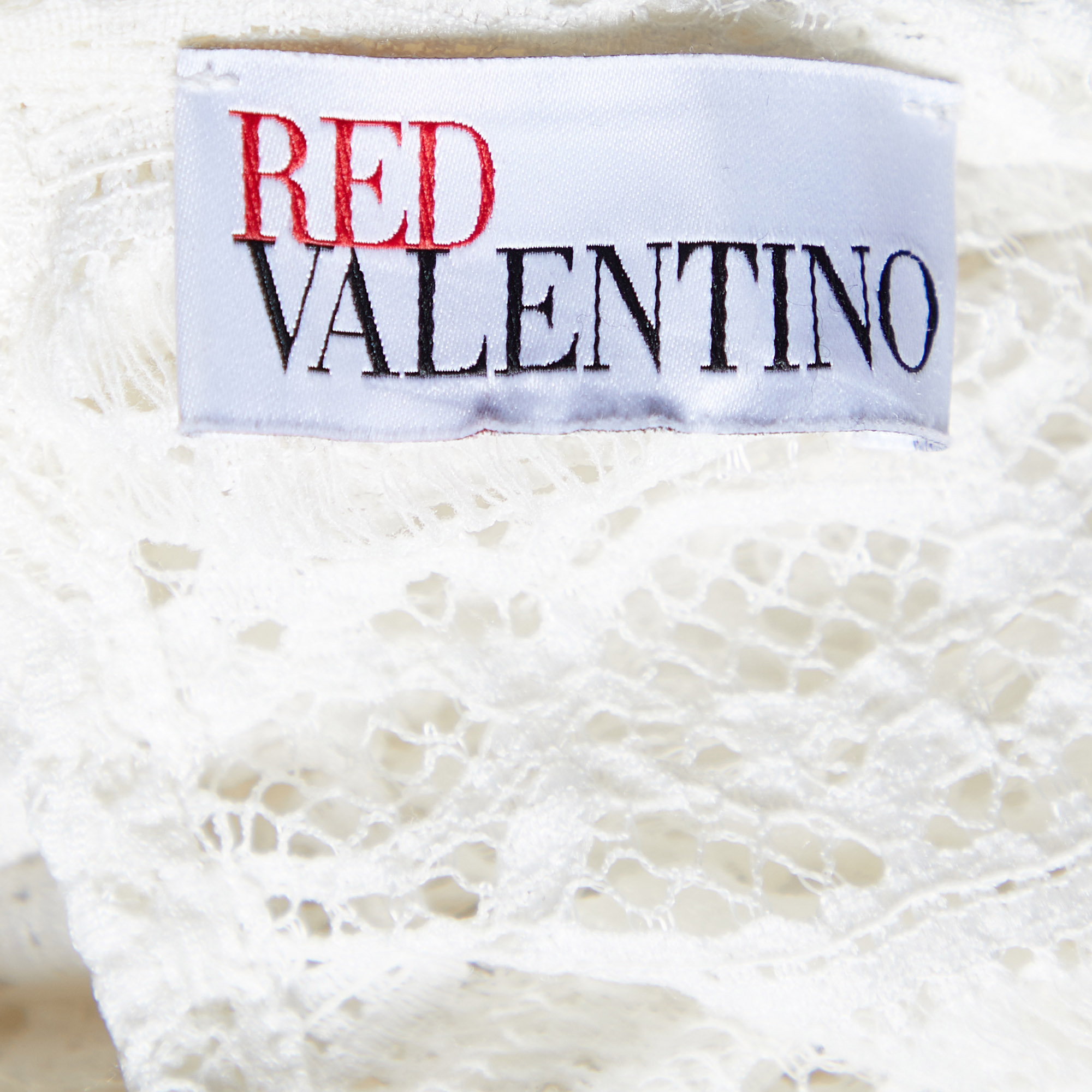 RED Valentino White Lace Contrast Bow Detail Mini Dress S