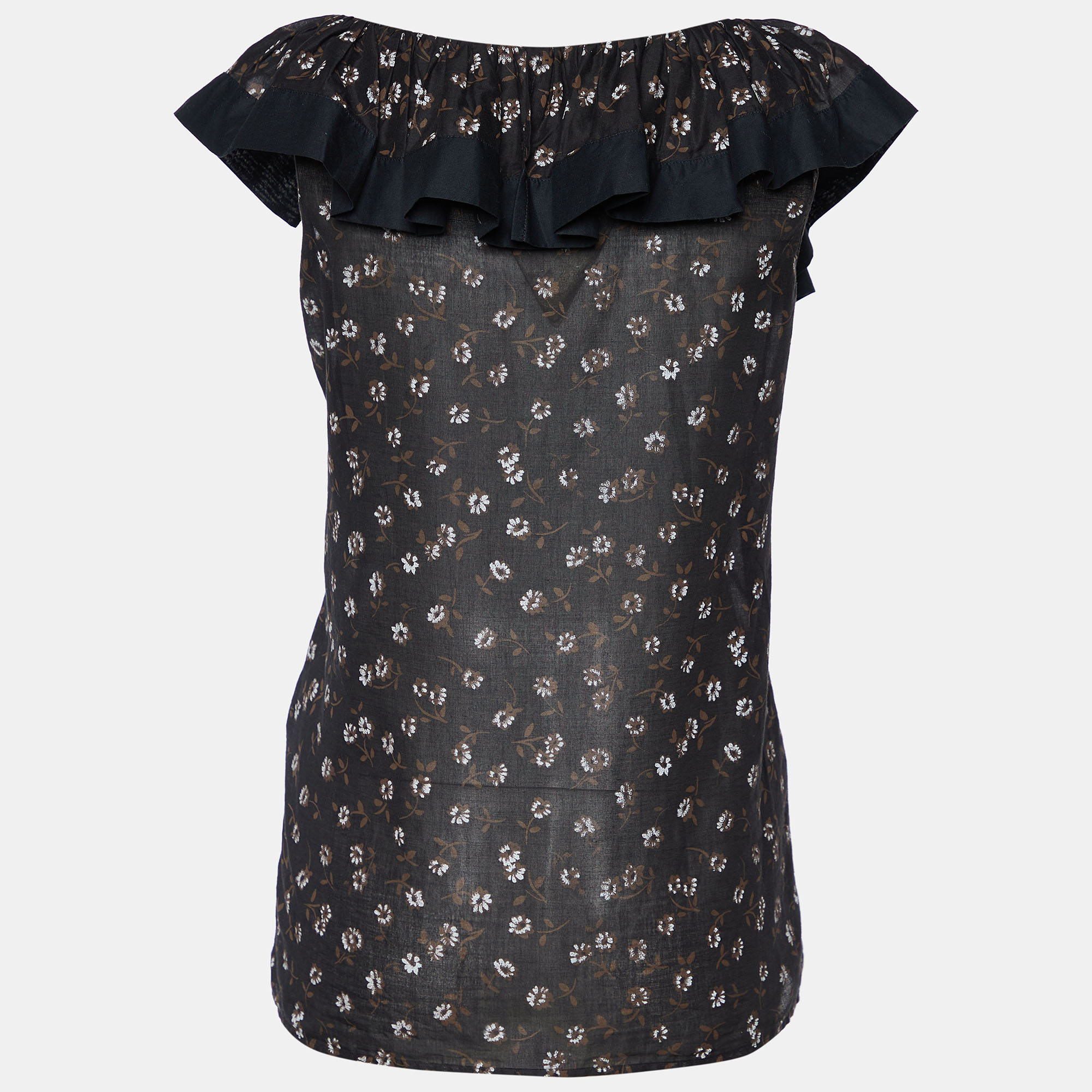 RED Valentino Black Floral Printed Cotton Sleeveless Top M