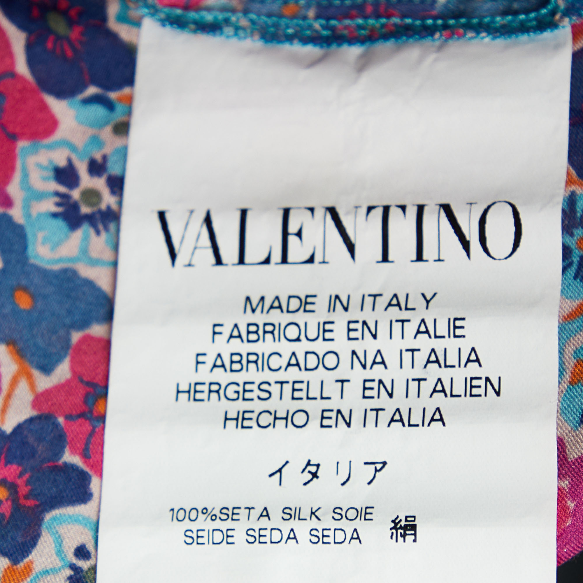 RED Valentino Multicolor Floral Print Silk Tie Neck Blouse M
