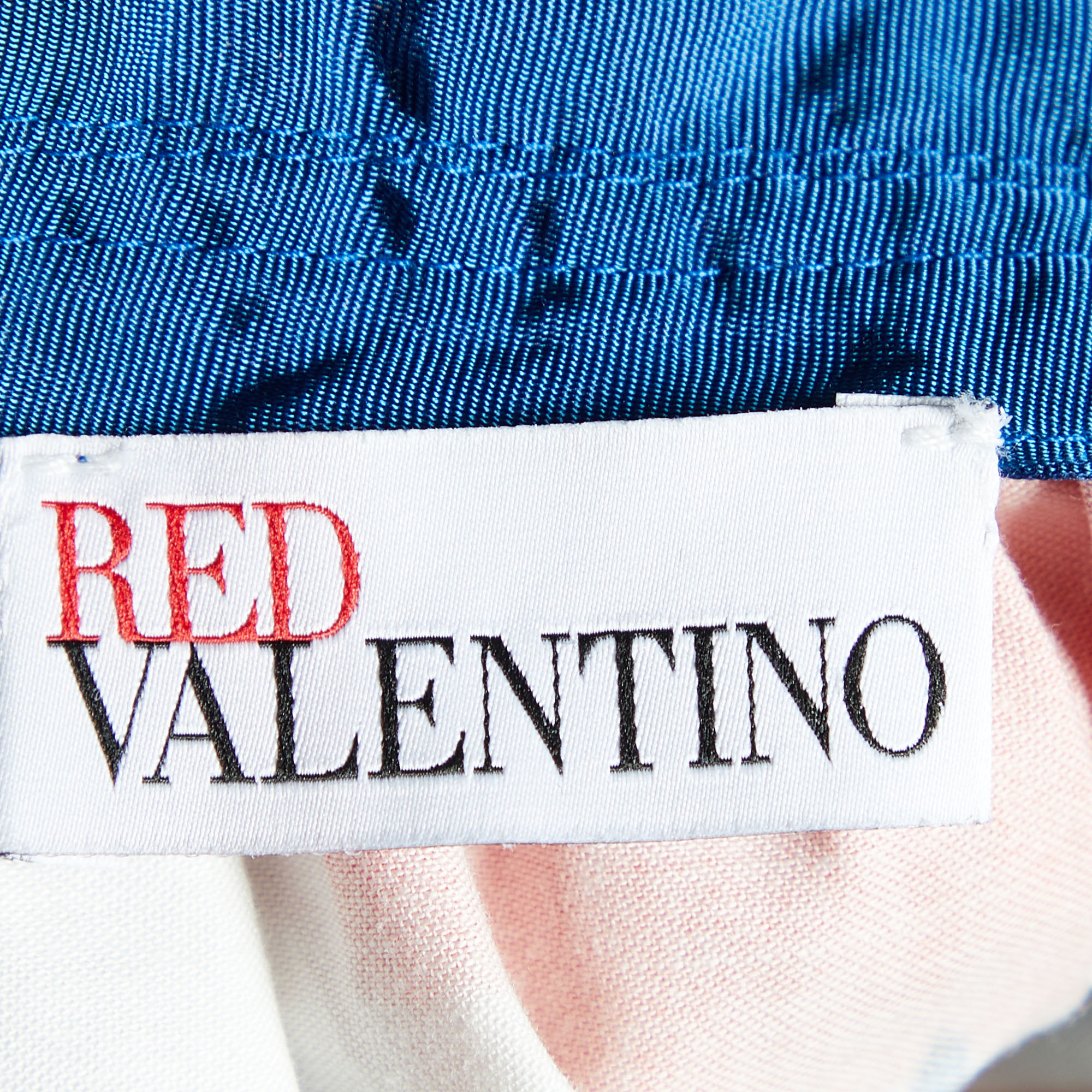 Red Valentino Blue Printed Cotton Paper Bag Waist Detail Midi Skirt M