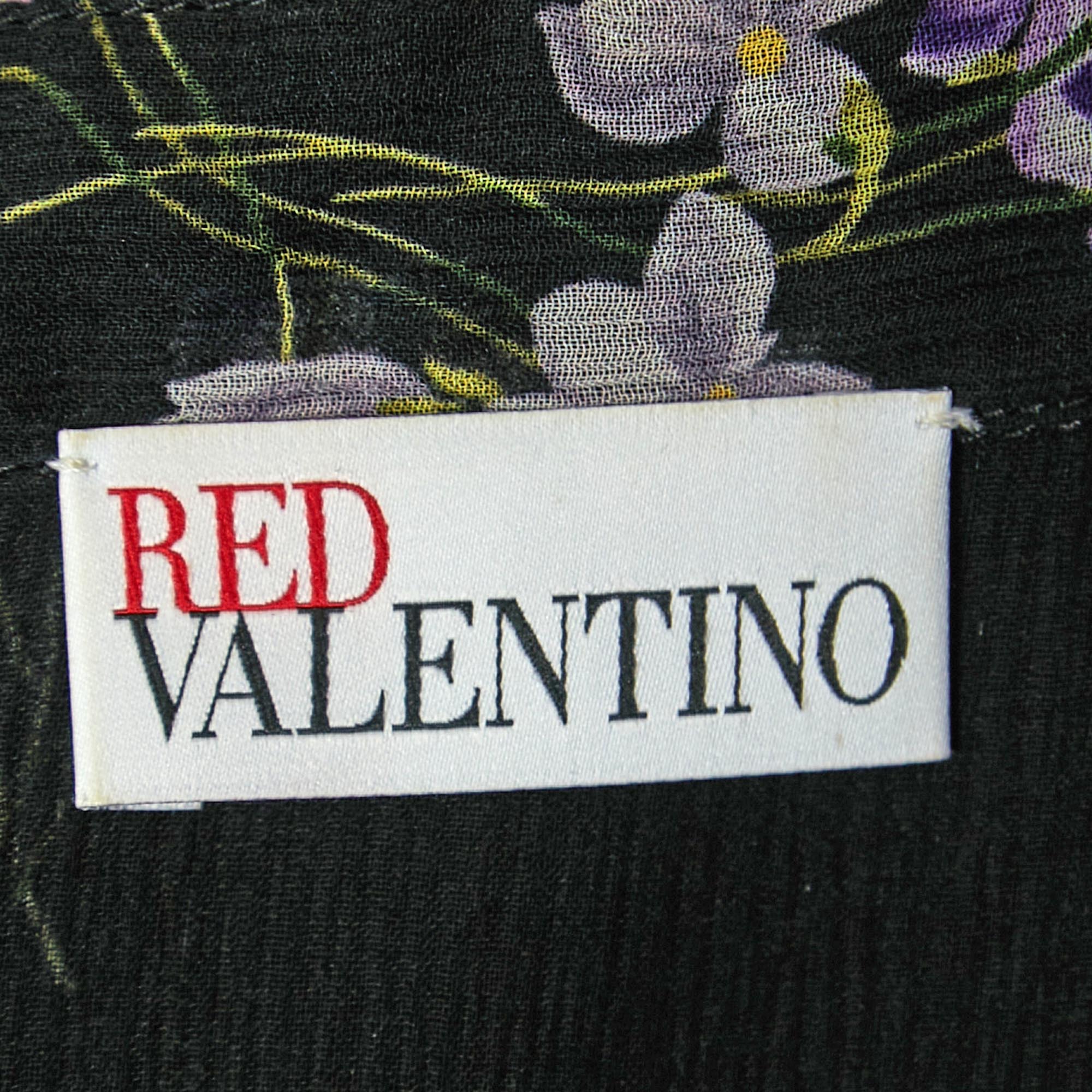 RED Valentino Black Floral Print Chiffon Neck Tie Detail Shirt Blouse S