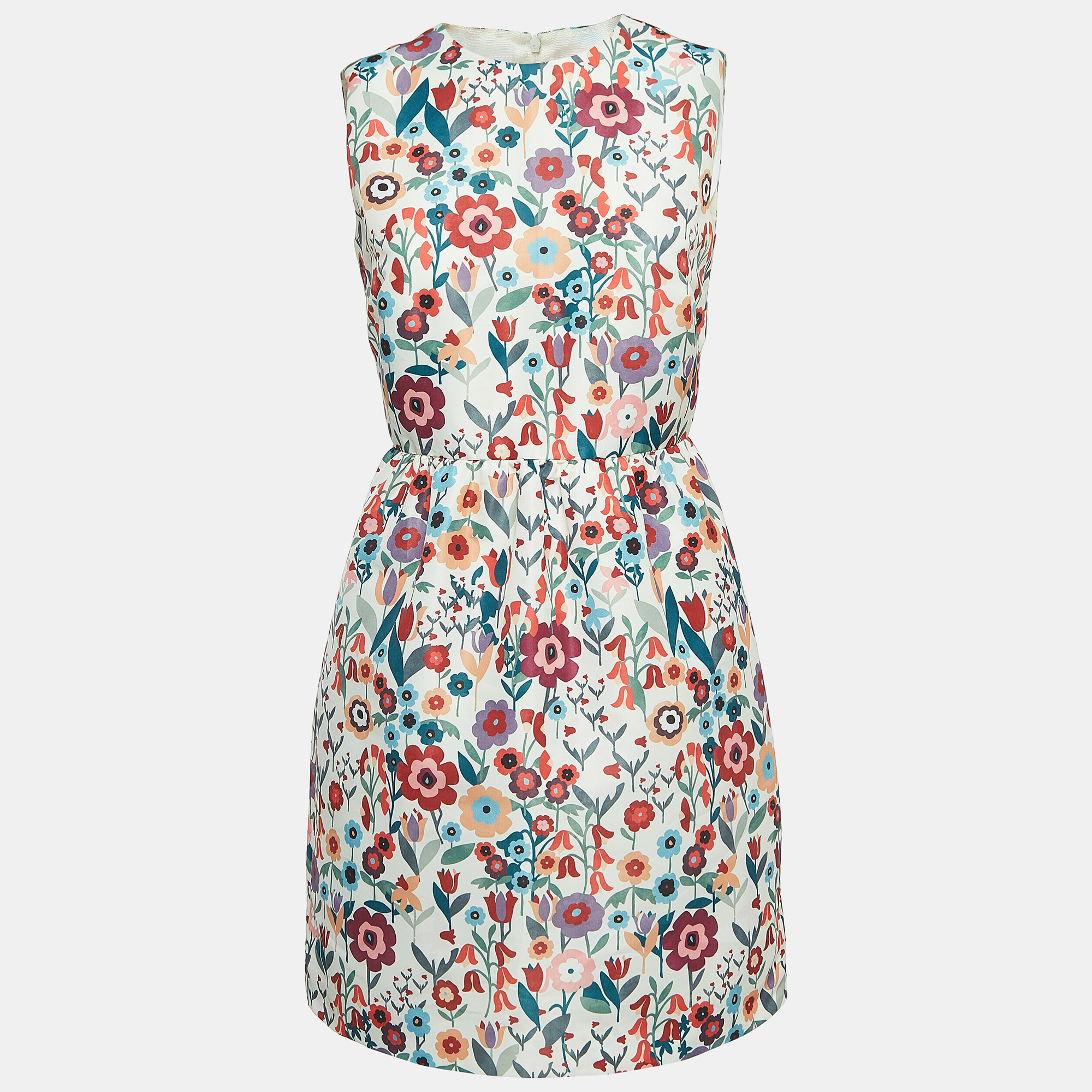 Red Valentino Multicolor Floral Print Synthetic Sleeveless Mini Dress S