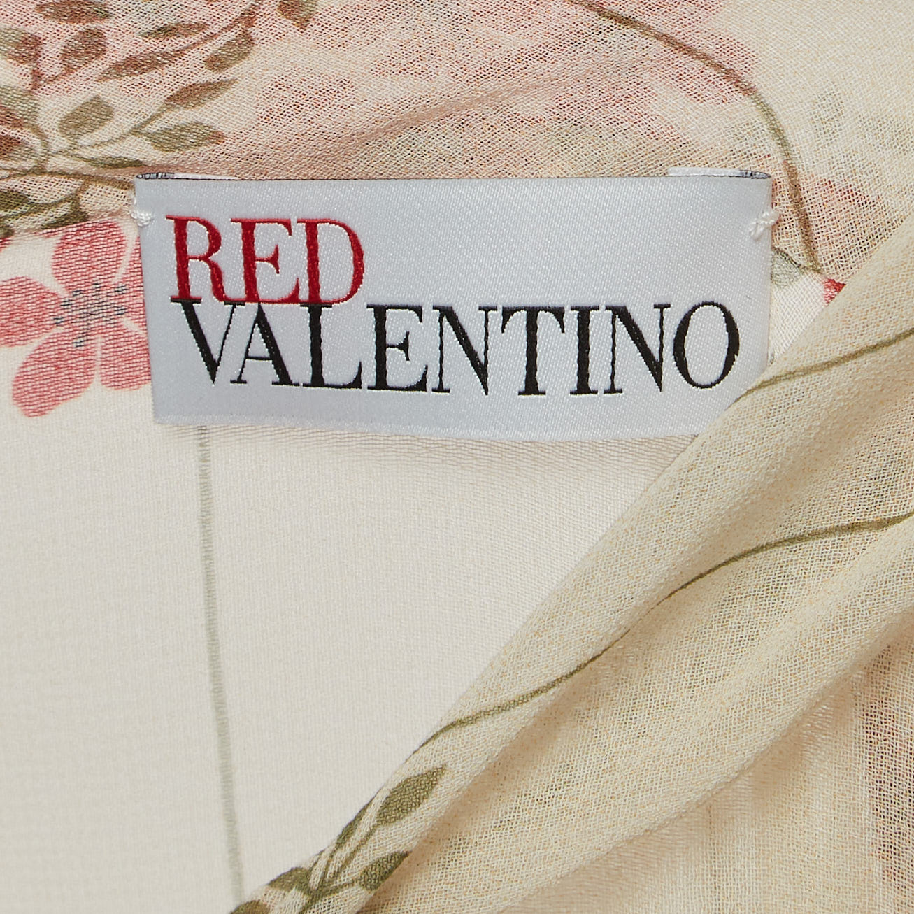 RED Valentino Beige Floral Printed Chiffon Tie Neck Mini Dress S