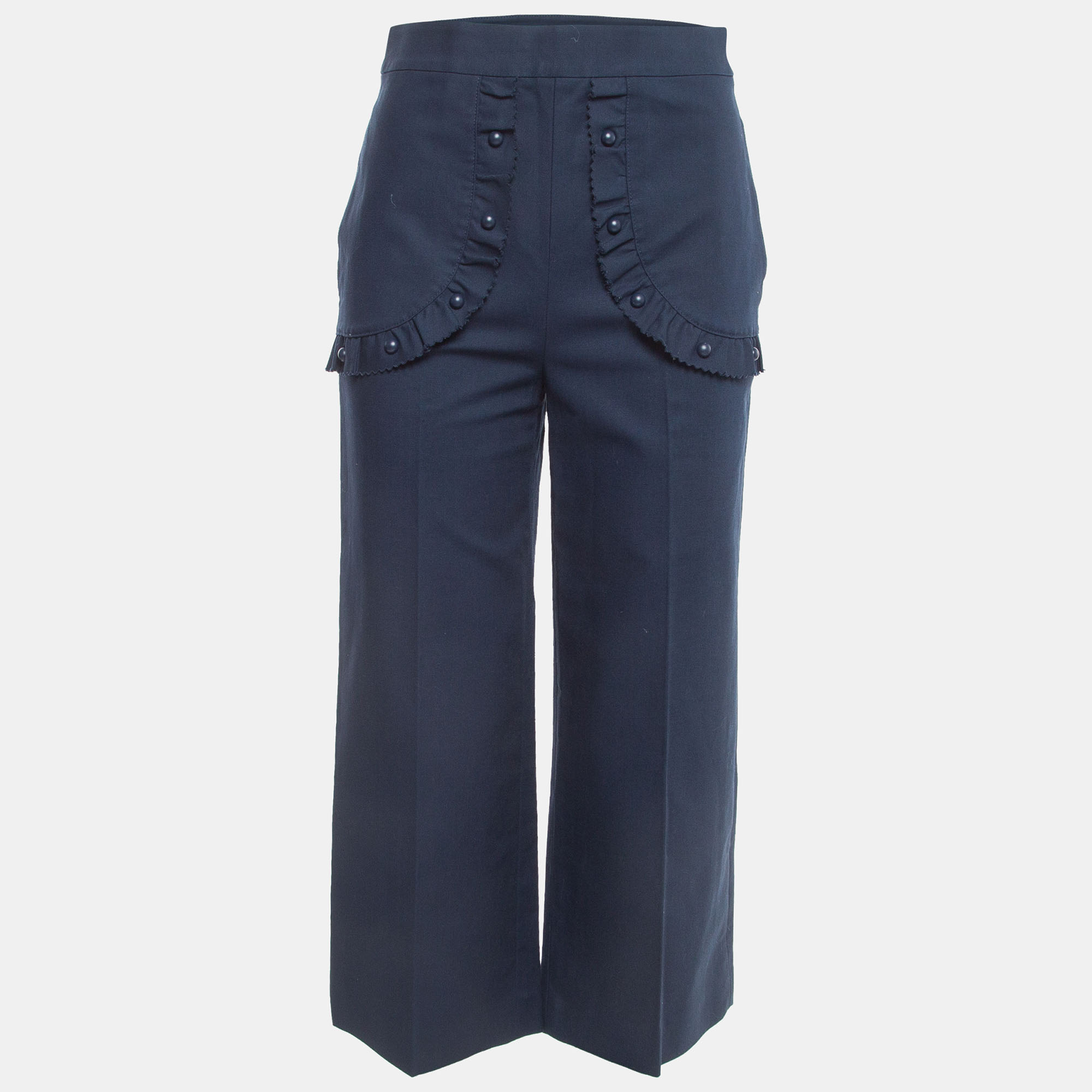 RED Valentino Navy Blue Cotton Frill Detail Culottes S