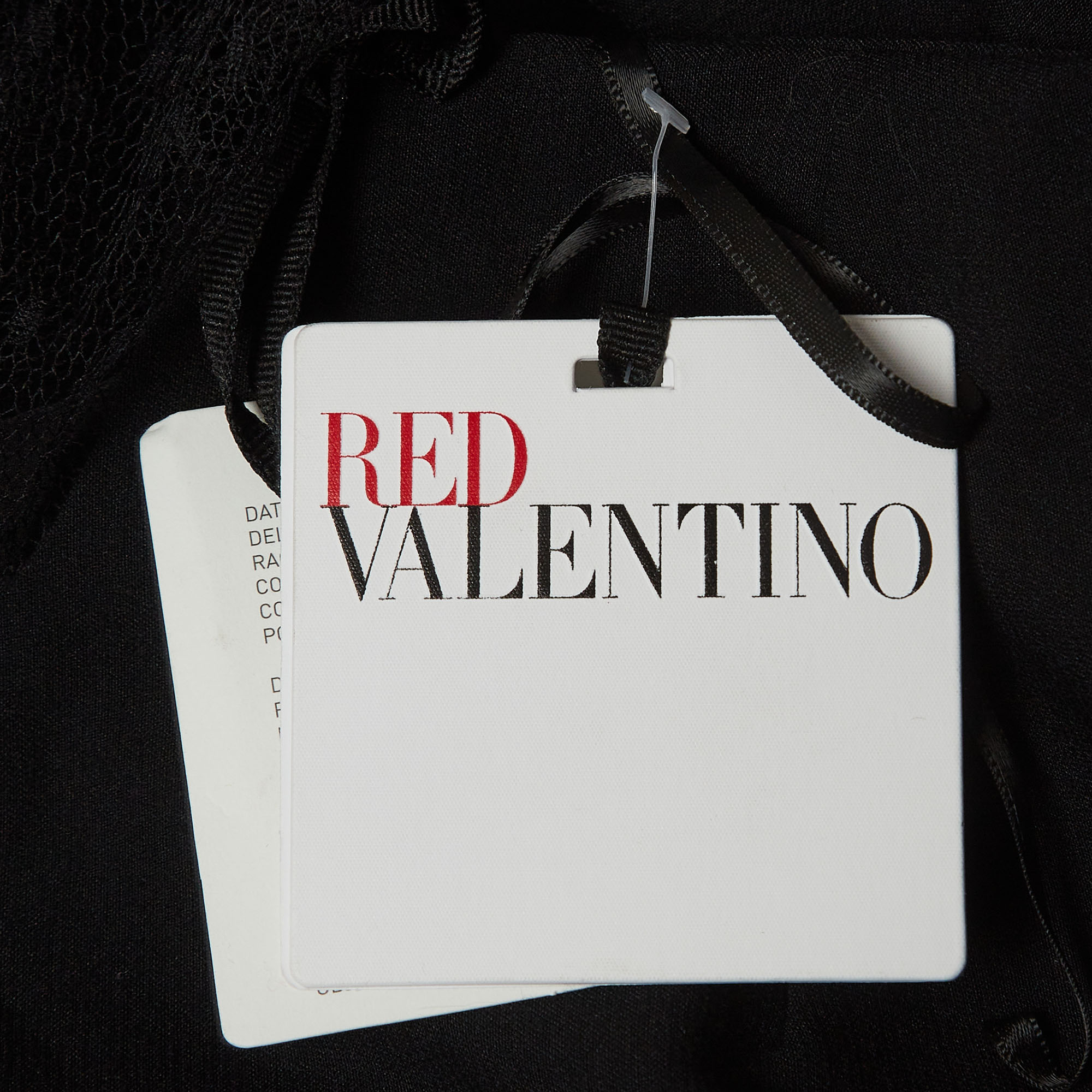 RED Valentino Black Crepe Lace Sleeve Mini Dress L