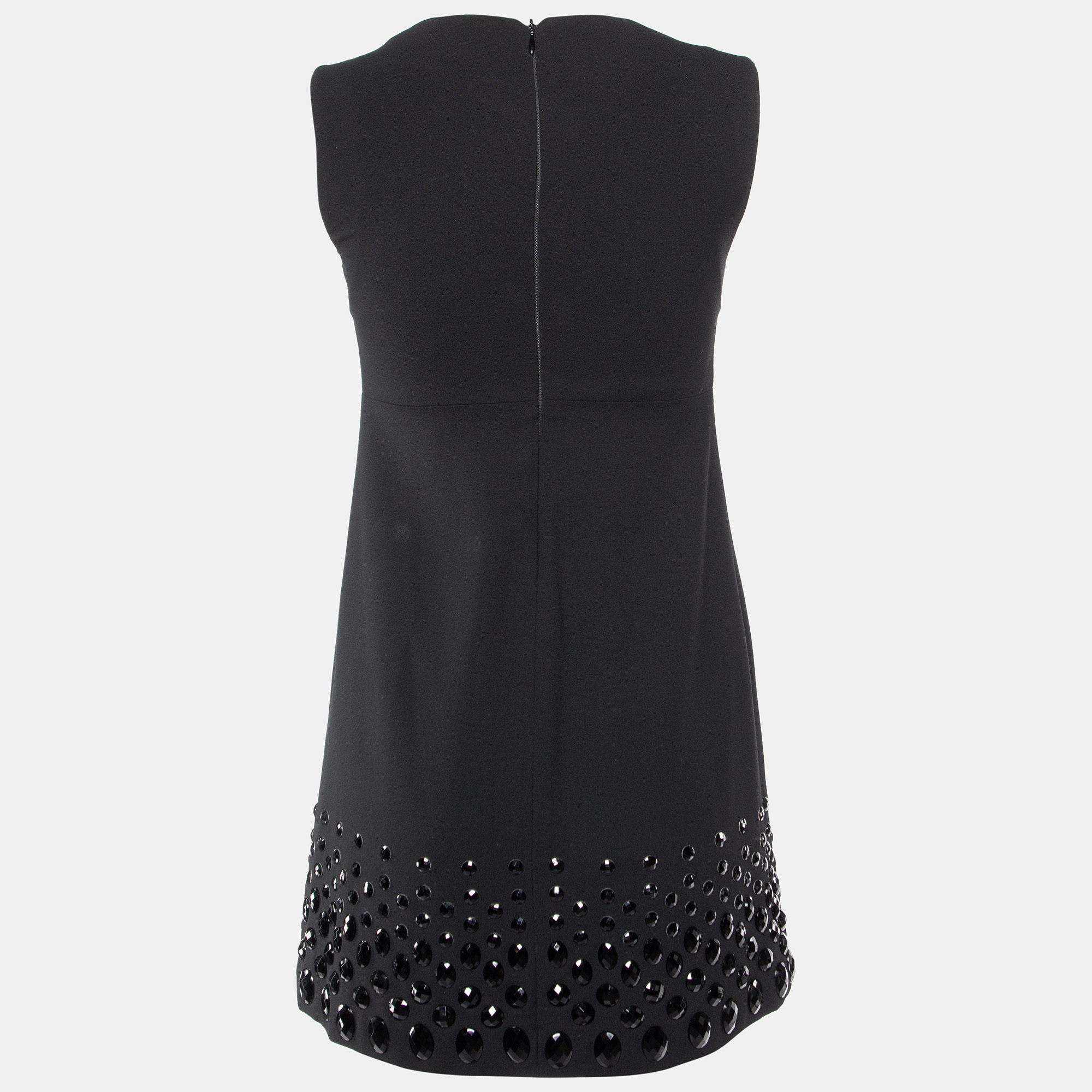 RED Valentino Black Crepe Crystal Embellished Sleeveless Dress S