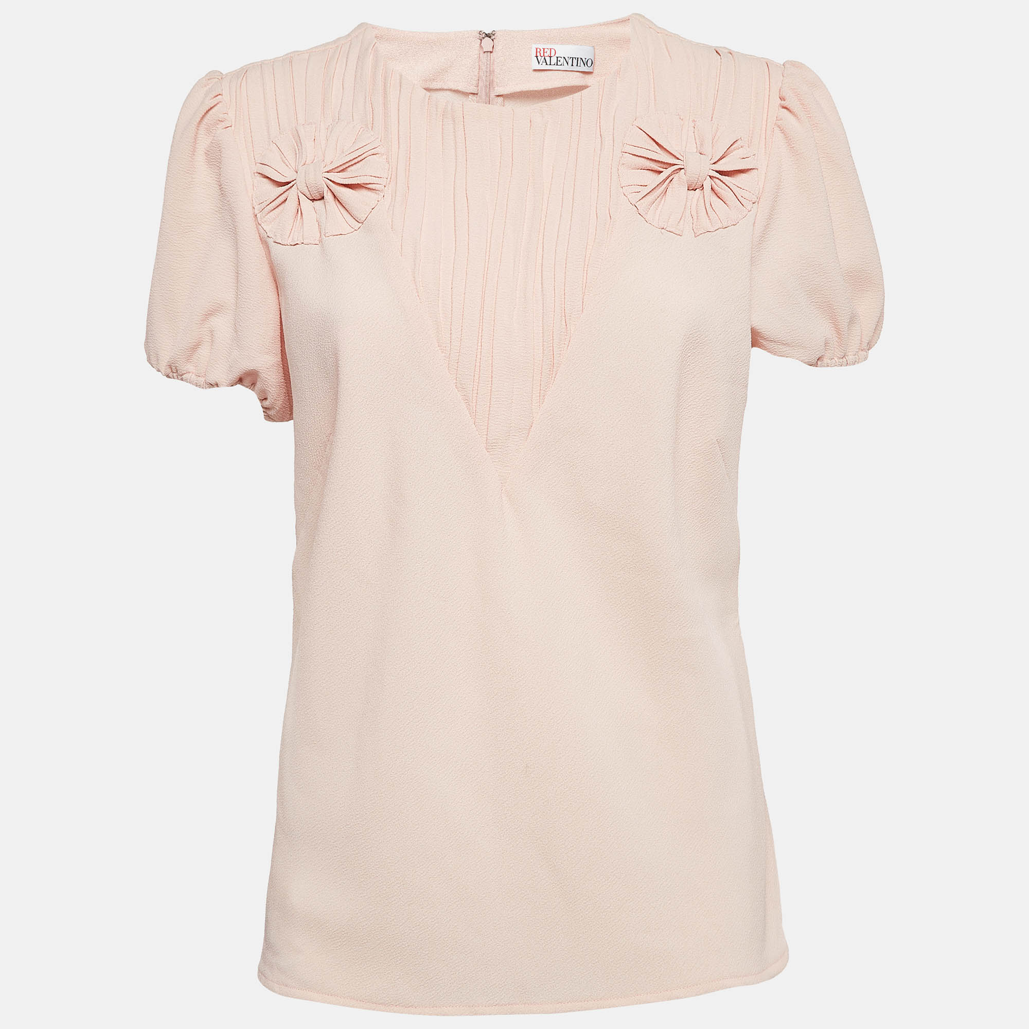 Red valentino pink crepe pintucked blouse l