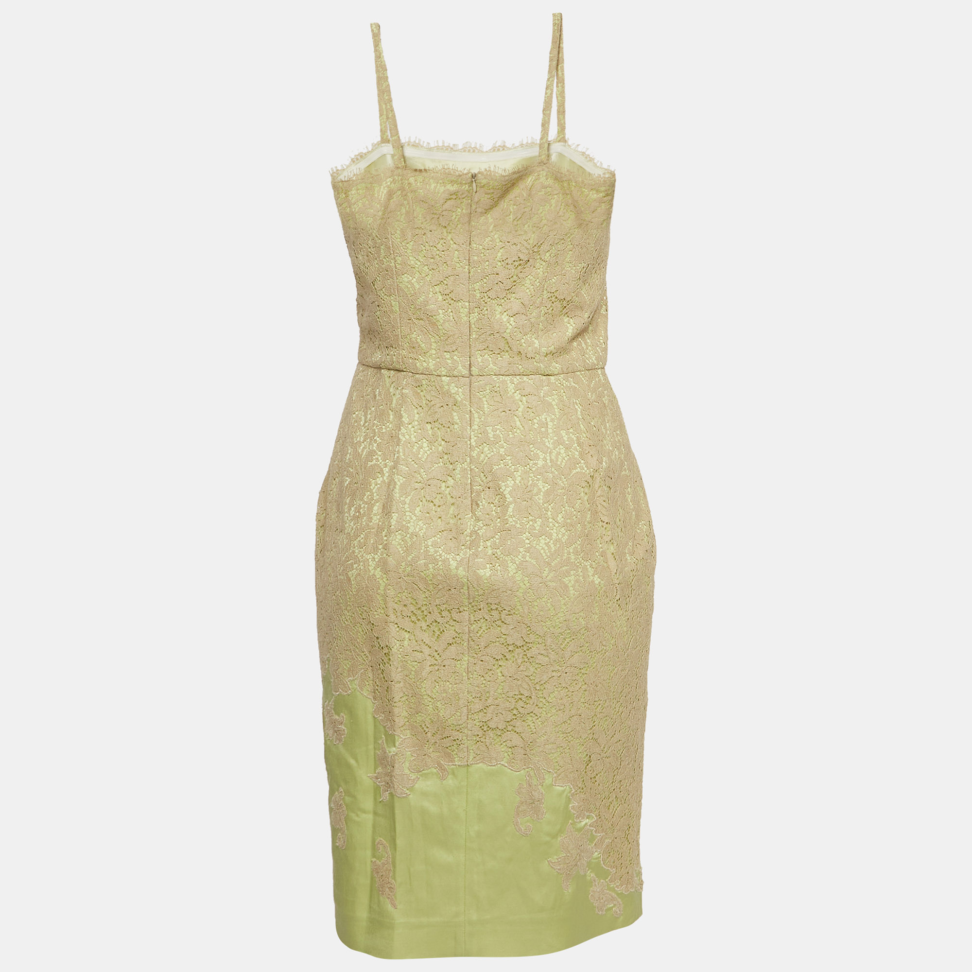 RED Valentino Beige & Green Lace Sleeveless Short Dress M