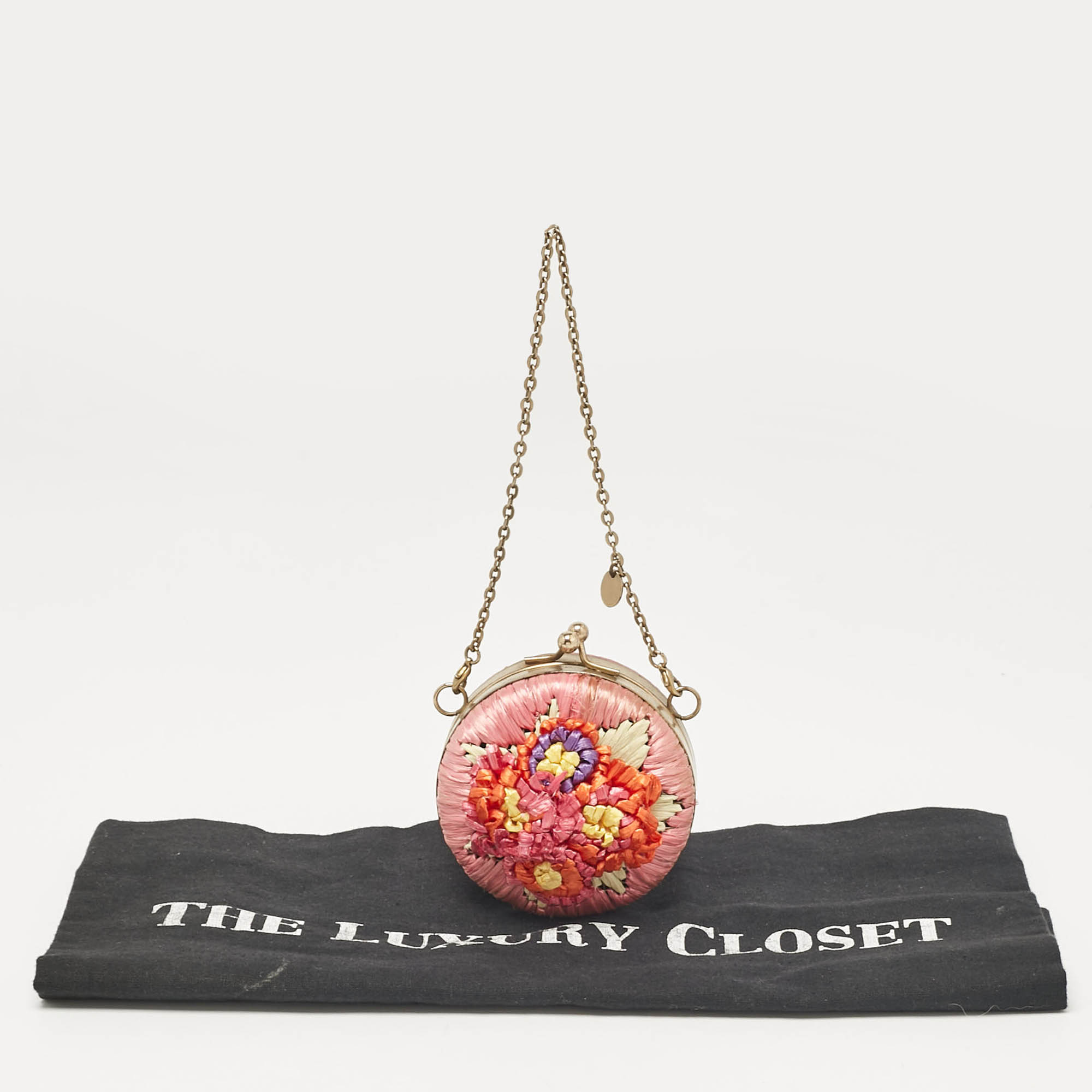 RED Valentino Multicolor Straw And Leather Daisy Round Chain Purse