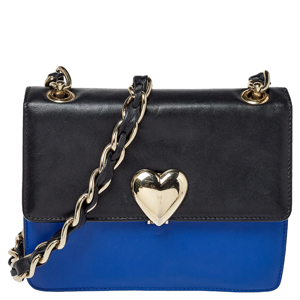 RED Valentino Blue/Black Leather Flap Shoulder Bag