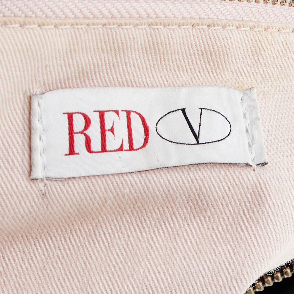 RED Valentino Black Leather Ruffle Boston Bag
