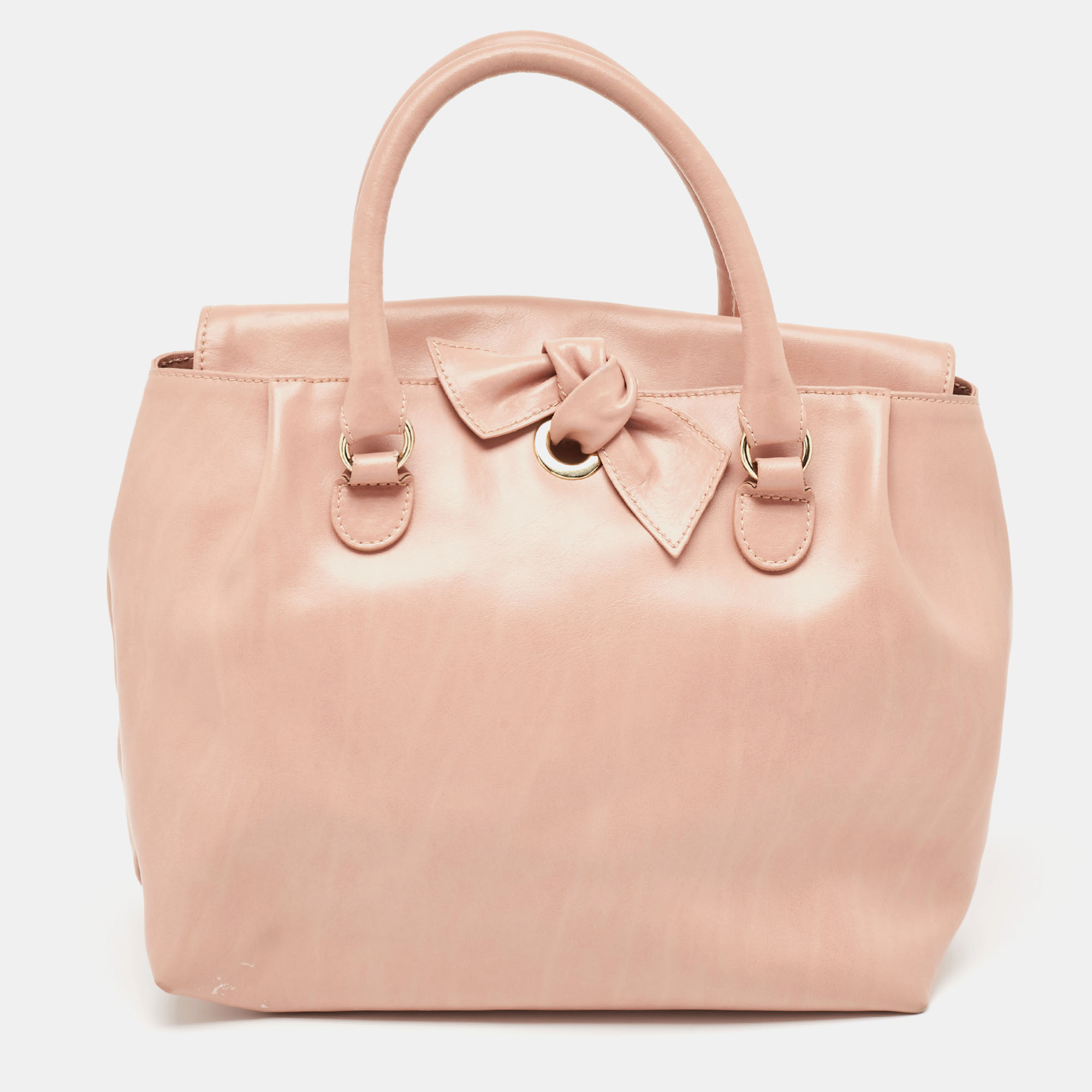 Red valentino old rose leather bow tote