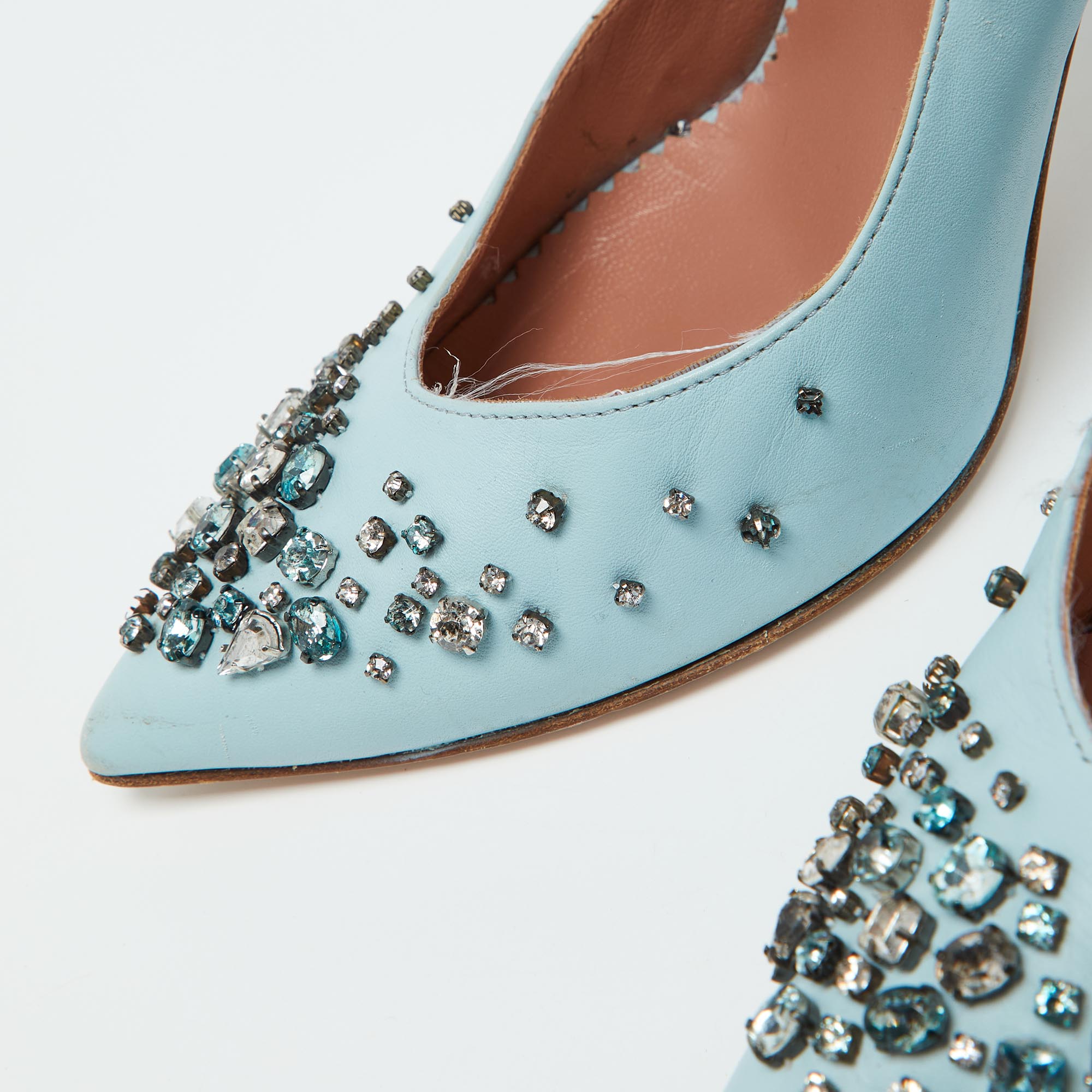 RED Valentino Light Blue Leather Crystal Embellished Pumps Size 39