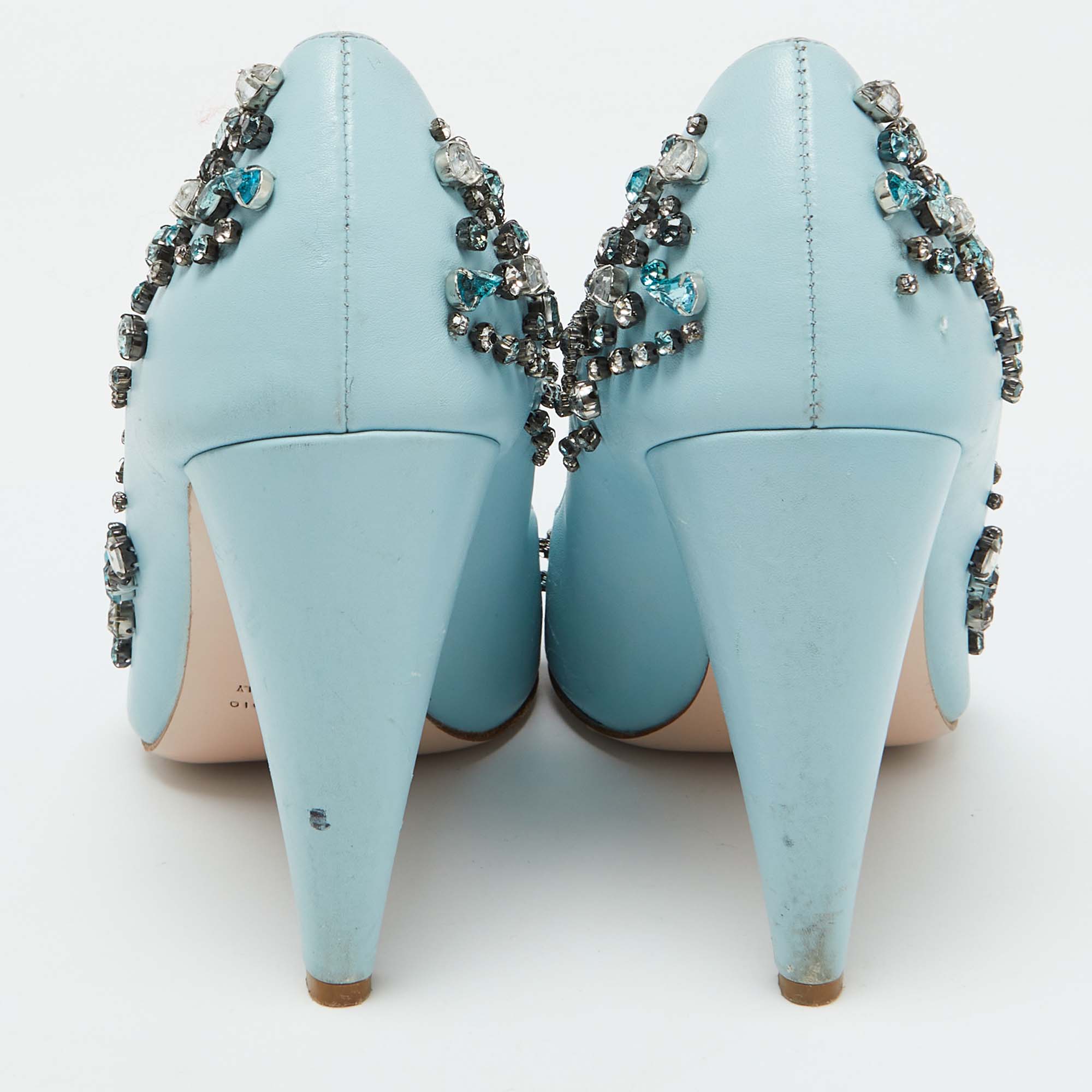 RED Valentino Light Blue Leather Crystal Embellished Pumps Size 39