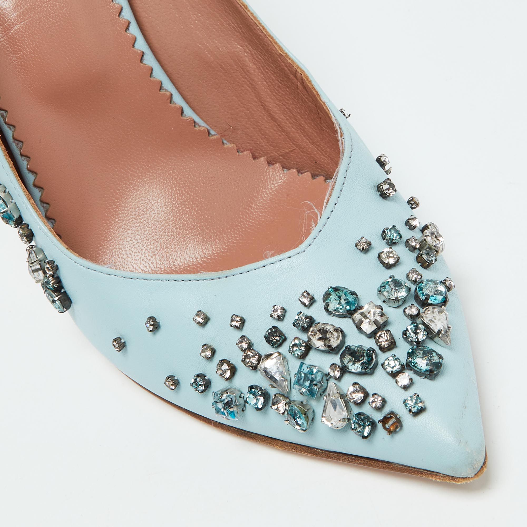 RED Valentino Light Blue Leather Crystal Embellished Pumps Size 39