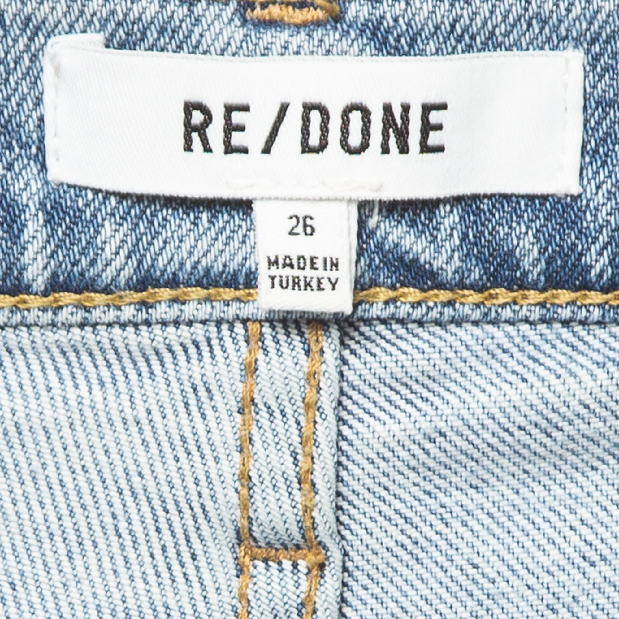 Re/Done Blue Ripped Denim Buttoned Jeans Waist 26''