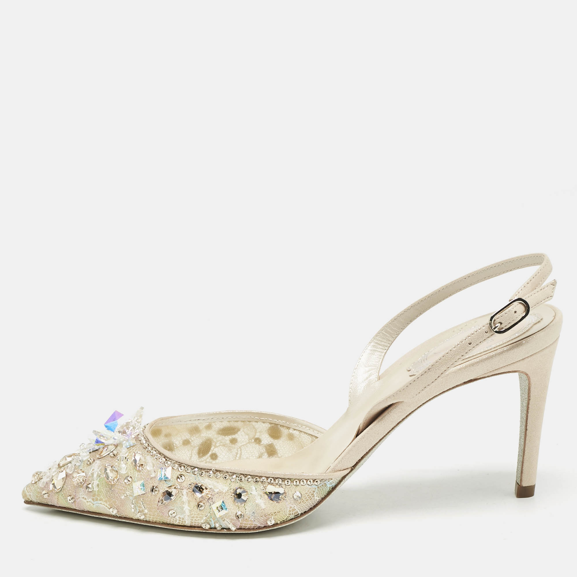 René Caovilla Beige/Silver Mesh Jeweled Cinderella Slingback Pumps Size
René Caovilla Beige/Silver Mesh Jeweled Cinderella Slingback Pumps Size