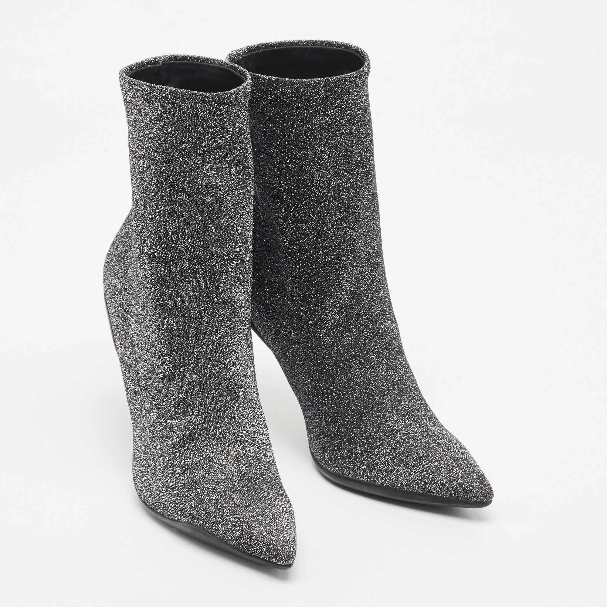 Rene Caovilla Silver Glitter Fabric Ankle Boots Size 37