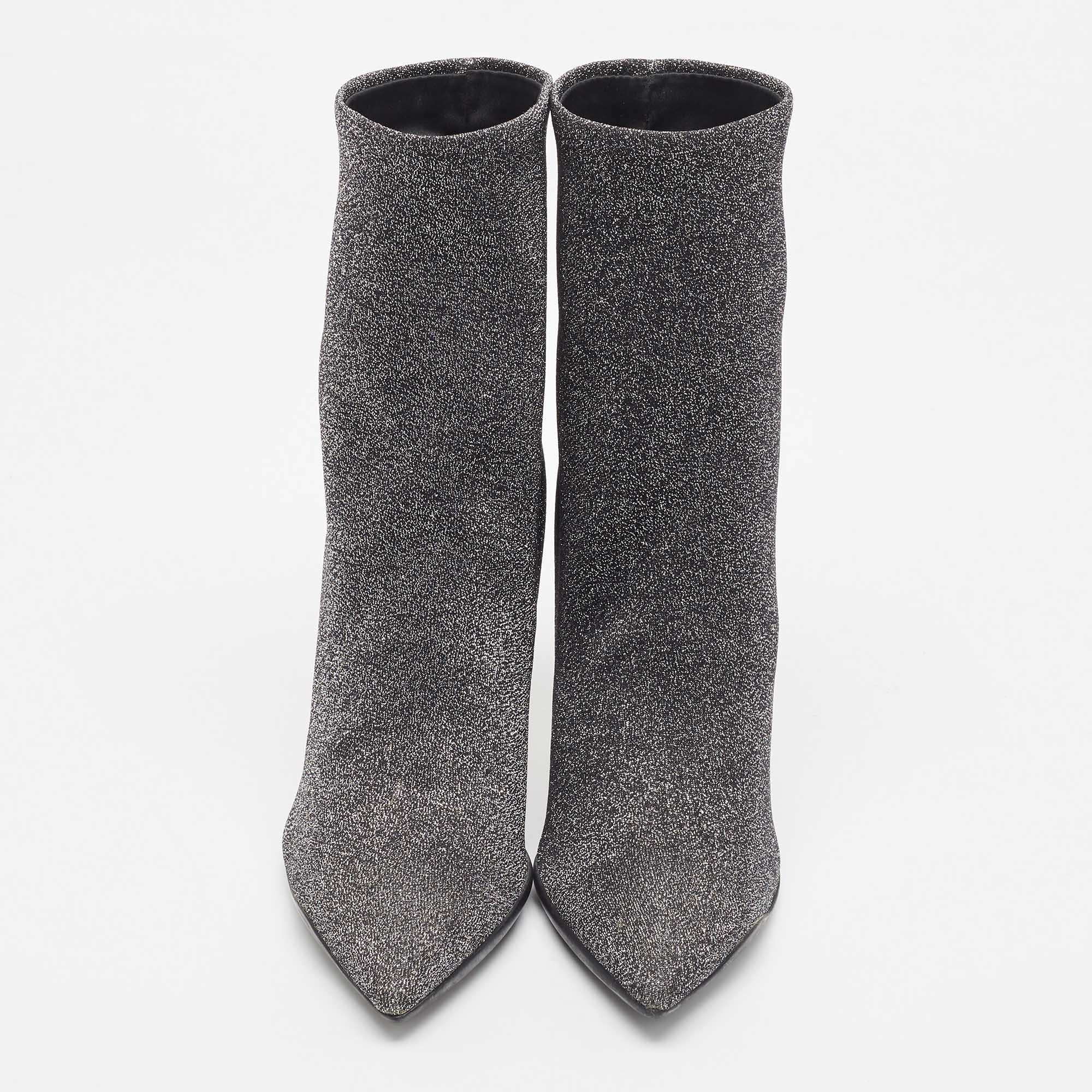 Rene Caovilla Silver Glitter Fabric Ankle Boots Size 37