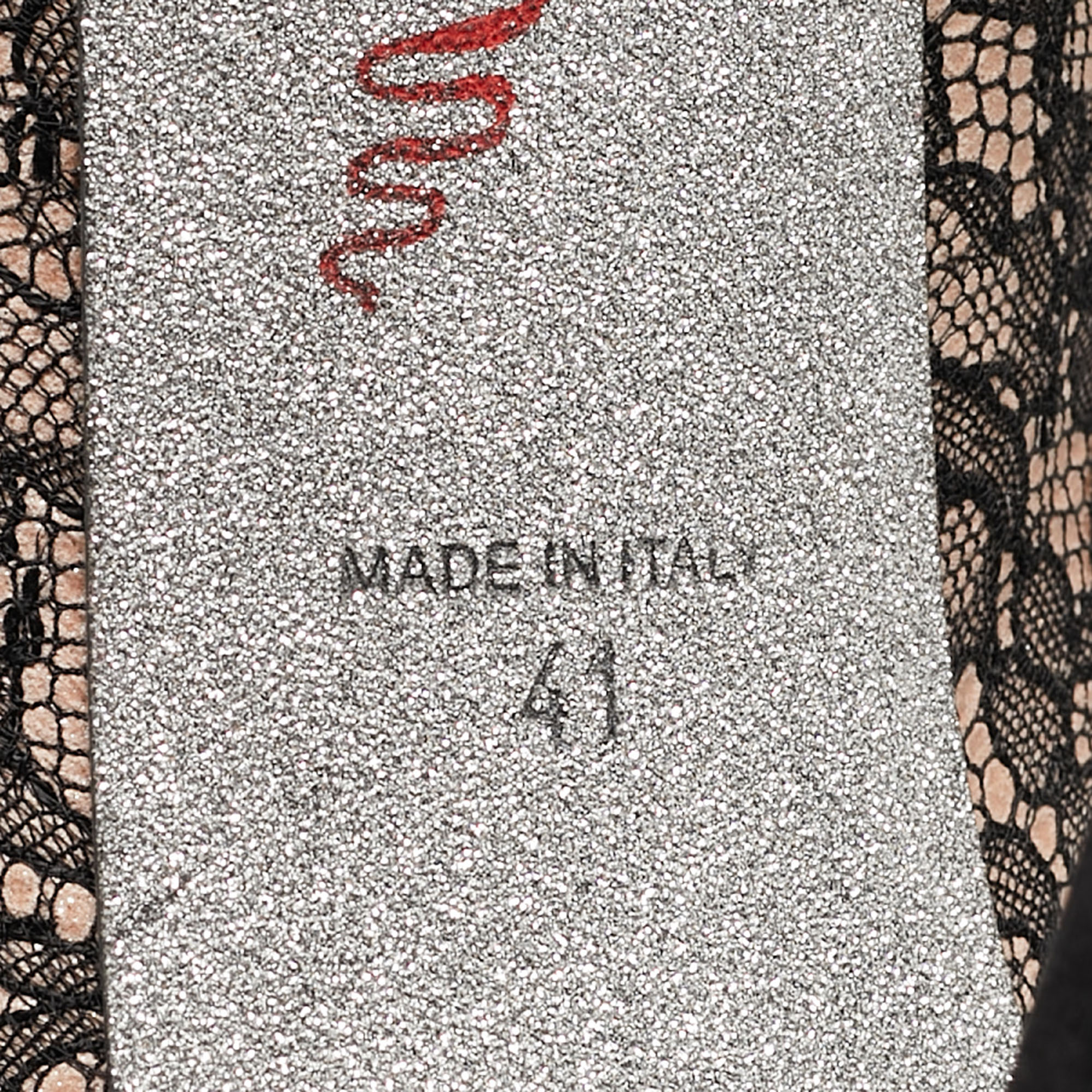 René Caovilla Black Lace Pearls Embellished Platform Peep Toe Pumps Size 41