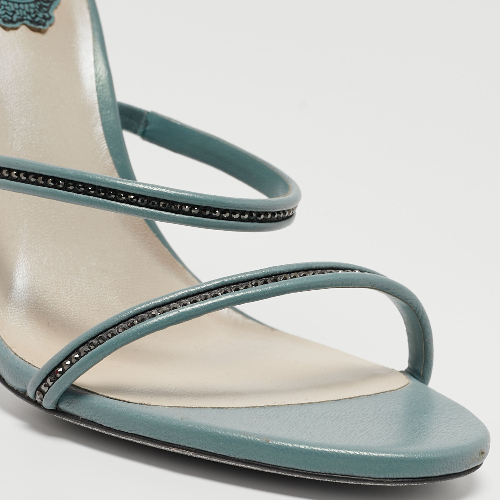 Rene Caovilla Blue Crystal Embellished Leather Cleo Sandals Size 36