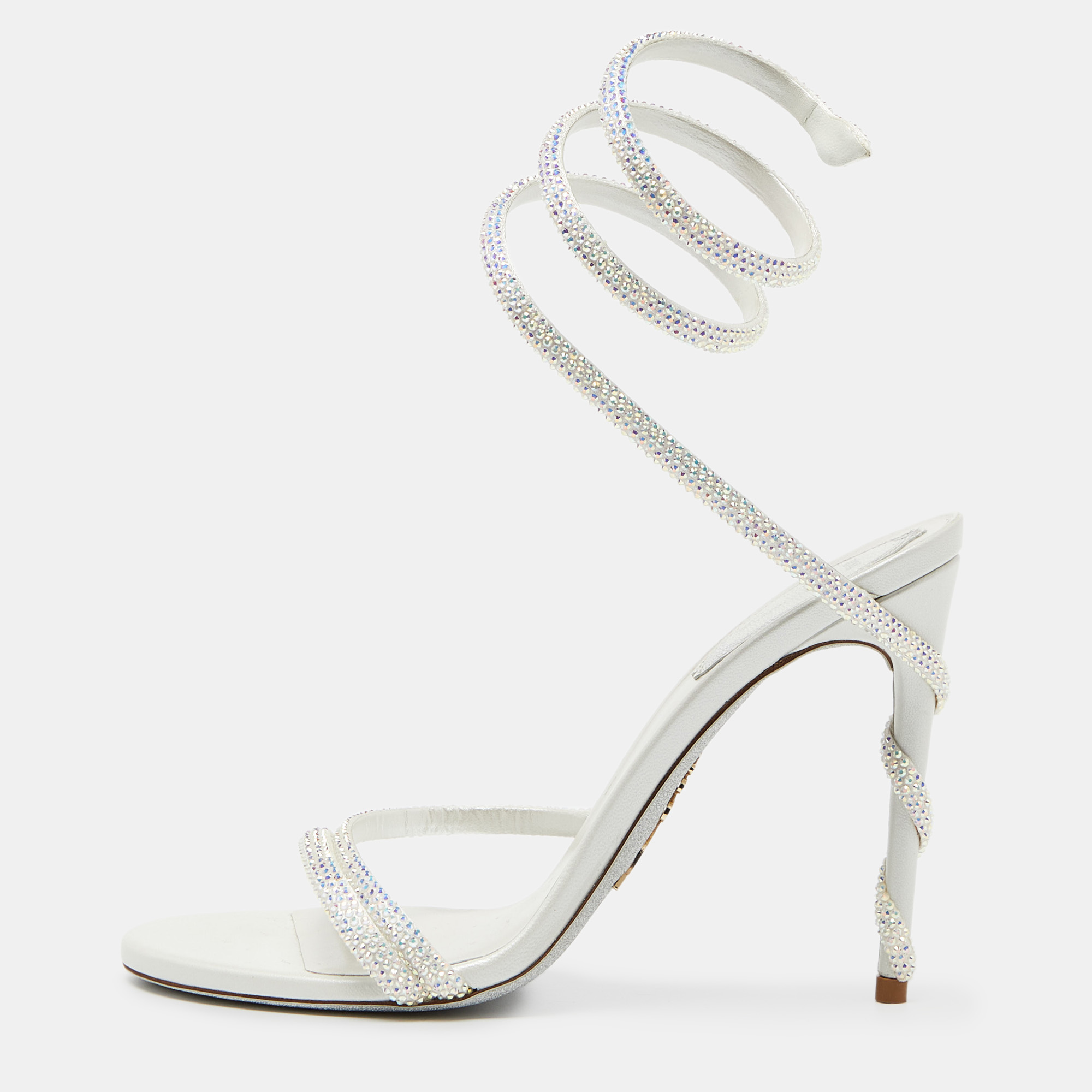Rene caovilla pearl white crystal embellished leather cleo sandals size 37