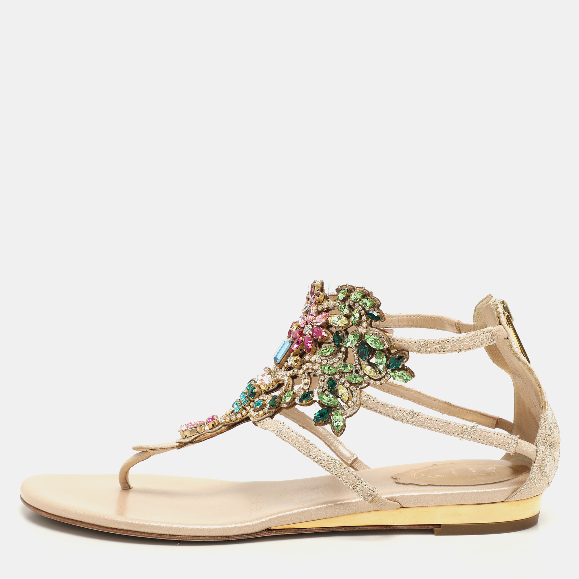 Rene Caovilla Beige/Multicolor Lace and Crystal Embellished Flat Sandals Size
Rene Caovilla Beige/Multicolor Lace and Crystal Embellished Flat Sandals Size
