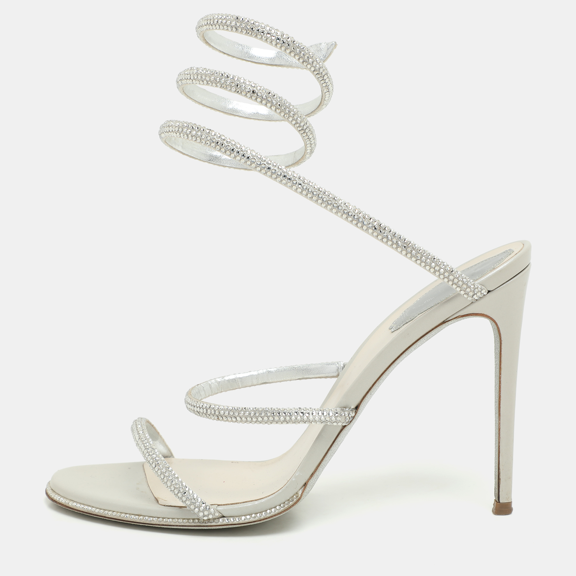 René Caovilla Metallic Silver Leather Crystal Cleo Ankle Strap Sandals Size
René Caovilla Metallic Silver Leather Crystal Cleo Ankle Strap Sandals Size