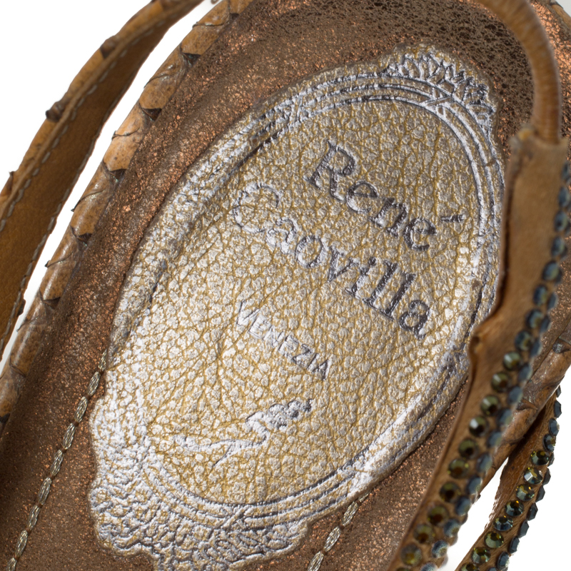 Rene Caovilla Yellow Satin Crystal Embellished Slingback Sandals Size 37.5