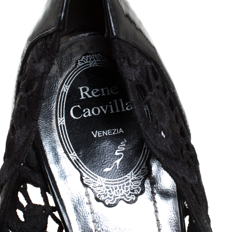 Rene Caovilla Black Lace Peep Toe Pumps Size 39