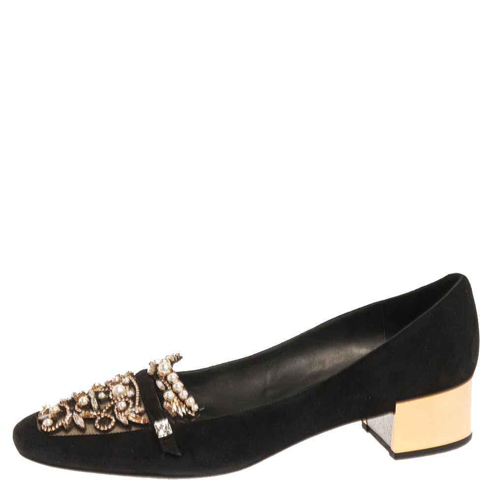 René Caovilla Black Suede Leather Crystal Embellished Block Heel Pumps Size
René Caovilla Black Suede Leather Crystal Embellished Block Heel Pumps Size