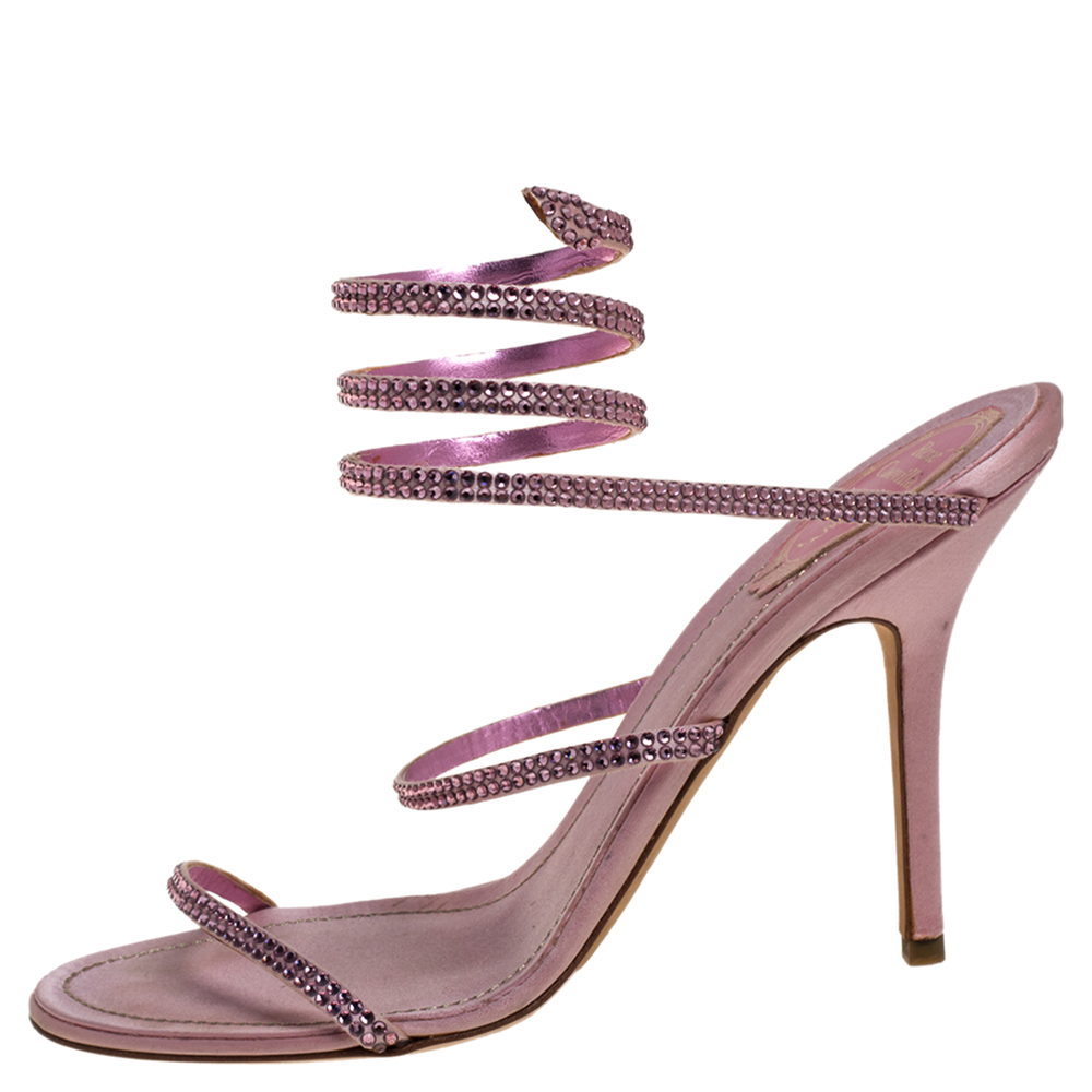 René Caovilla Pink Satin Crystal Embellished Ankle Wrap Open Toe Sandals Size
René Caovilla Pink Satin Crystal Embellished Ankle Wrap Open Toe Sandals Size
