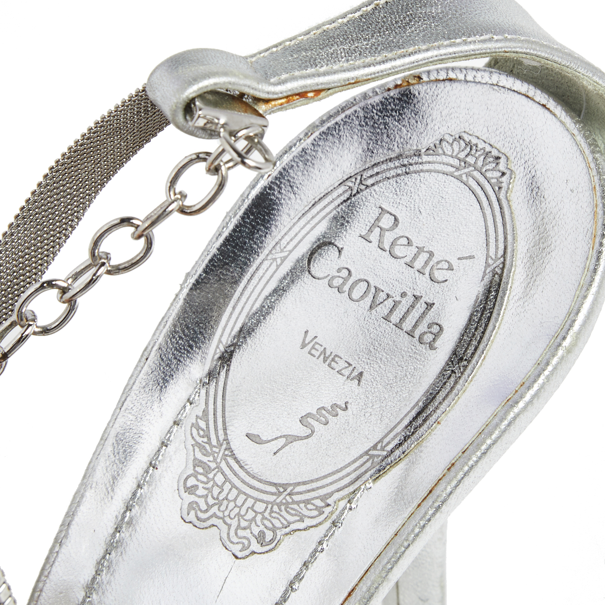 René Caovilla Sliver Leather Embellished Ankle Strap Sandals Size 39