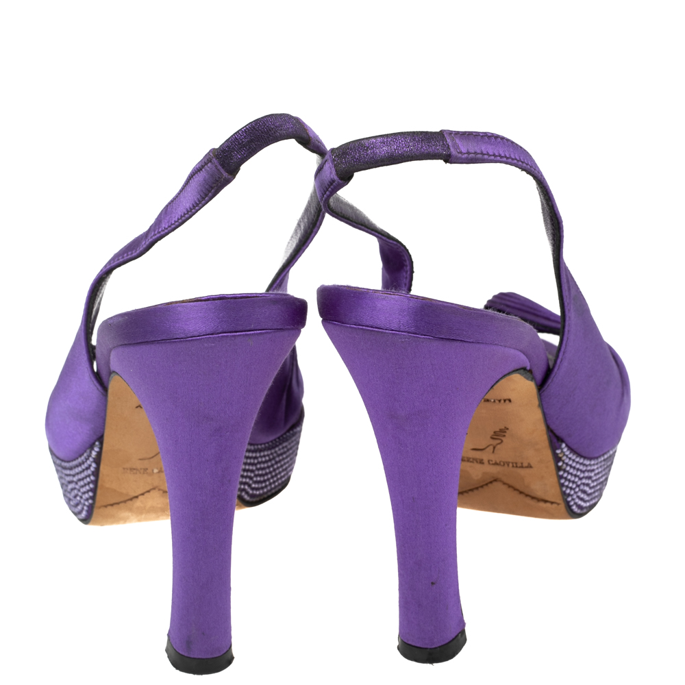René Caovilla Purple Satin Slingback Sandals Size 37.5