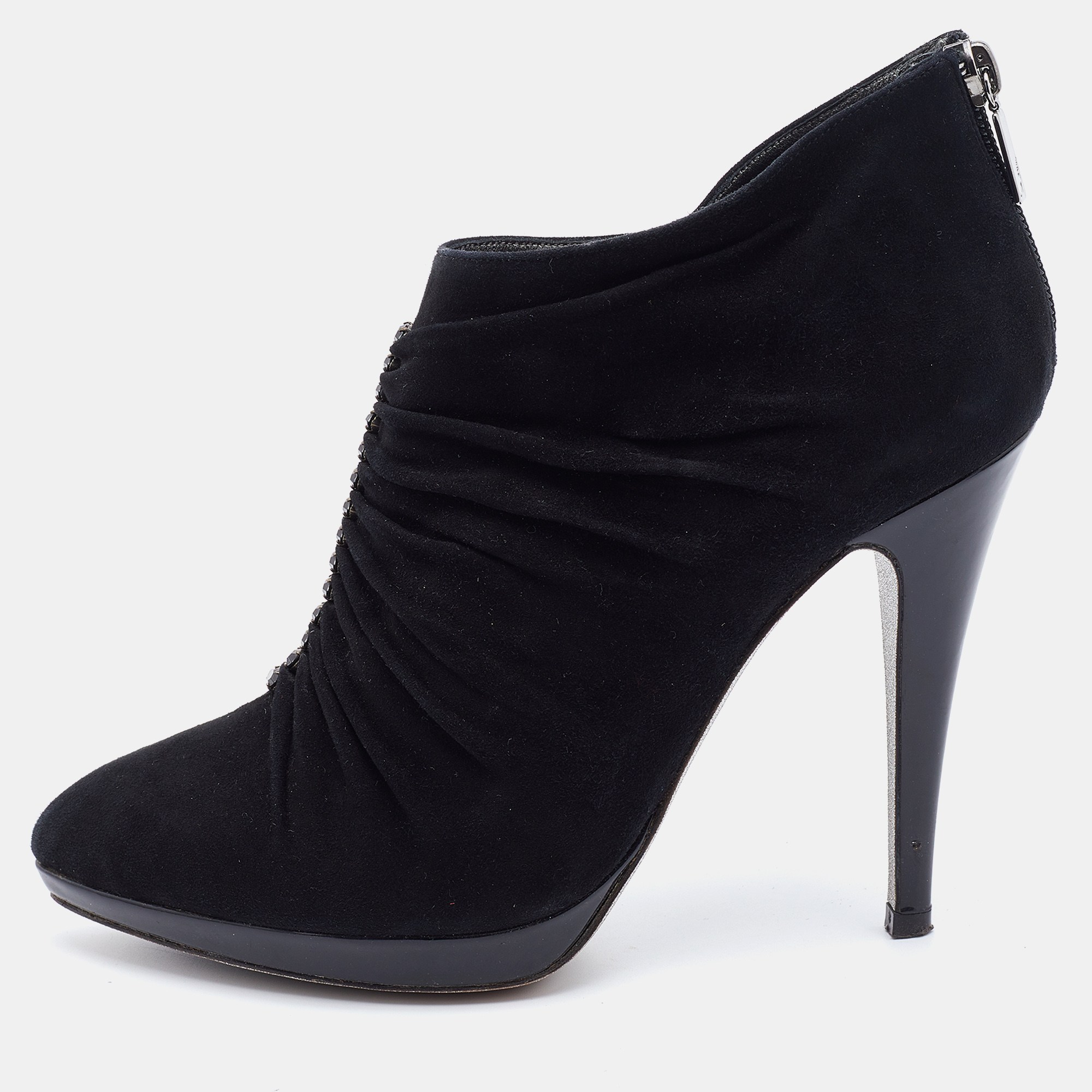 René caovilla ren&eacute; caovilla black suede crystal embellished ankle length boots size 39