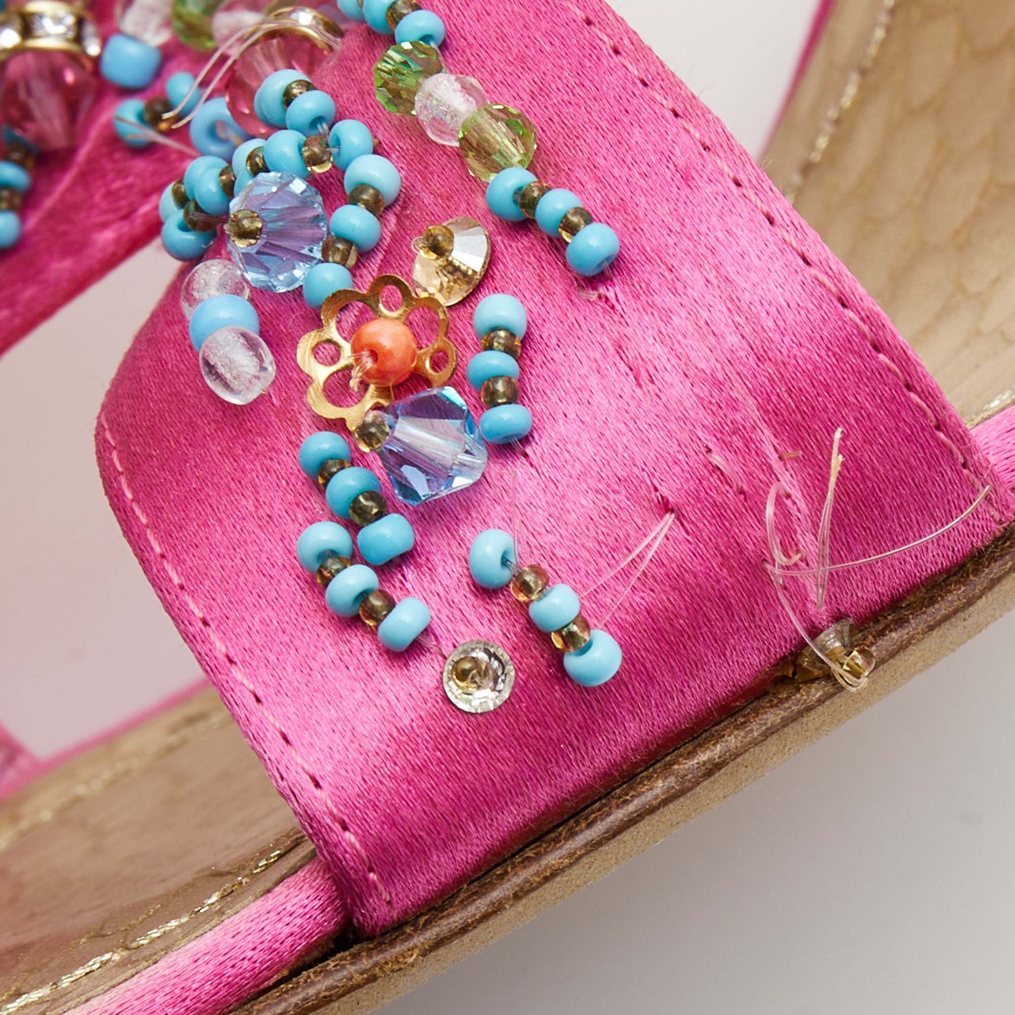 René Caovilla Pink Satin Embellished Criss Cross Ankle Strap Sandals Size 38.5