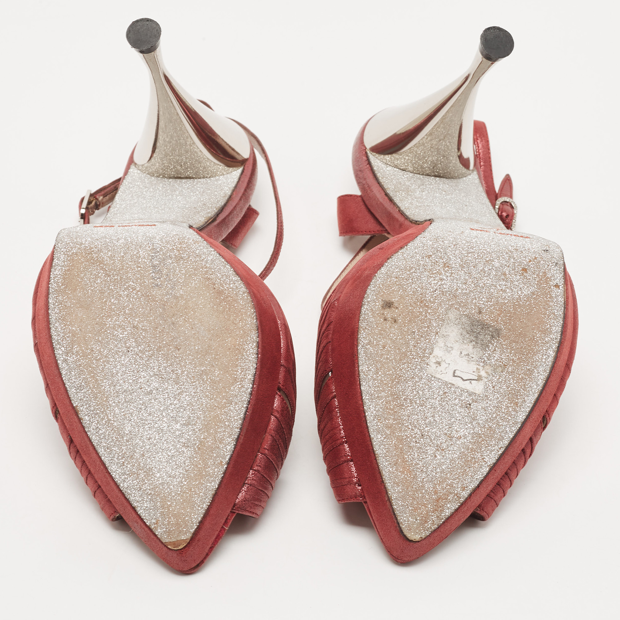 René Caovilla Burgundy Glitter Suede Platform Ankle Strap Sandals Size 41