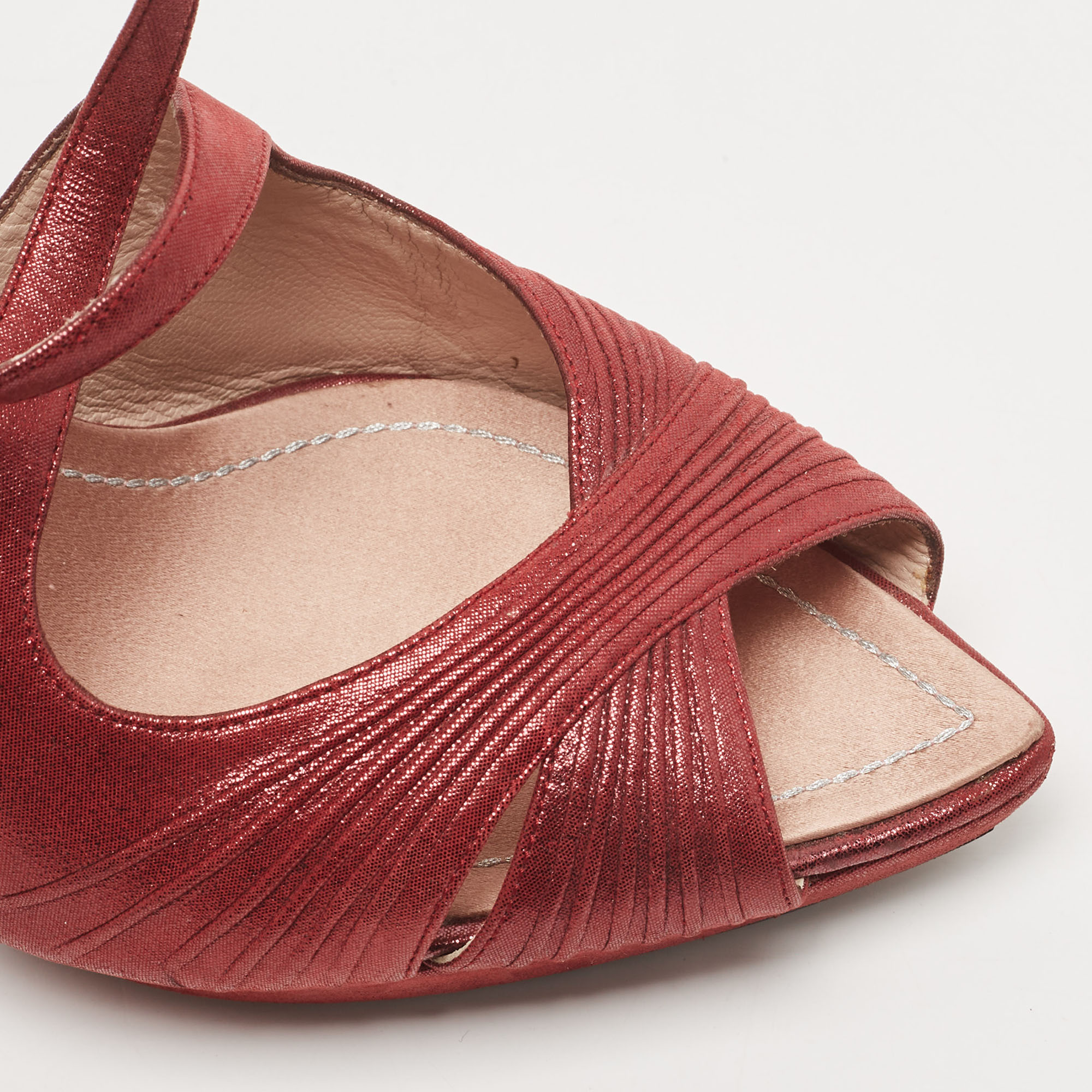 René Caovilla Burgundy Glitter Suede Platform Ankle Strap Sandals Size 41