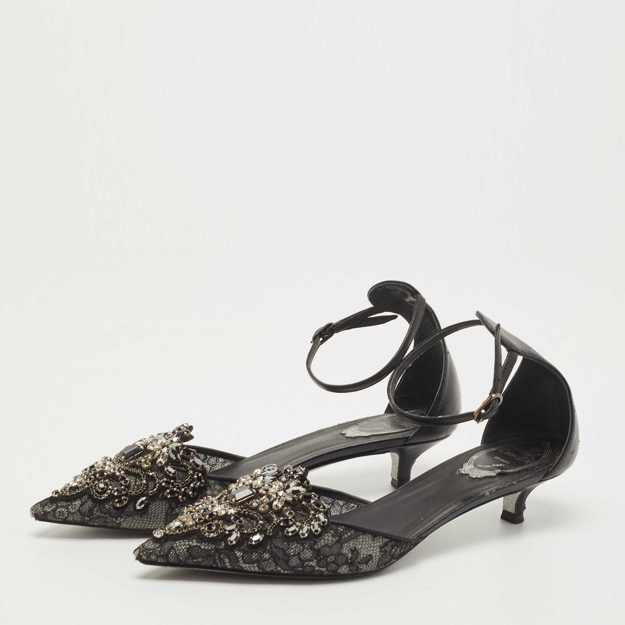 René Caovilla Black Leather and Mesh Crystal Embellished Ankle Strap Pumps Size
René Caovilla Black Leather and Mesh Crystal Embellished Ankle Strap Pumps Size