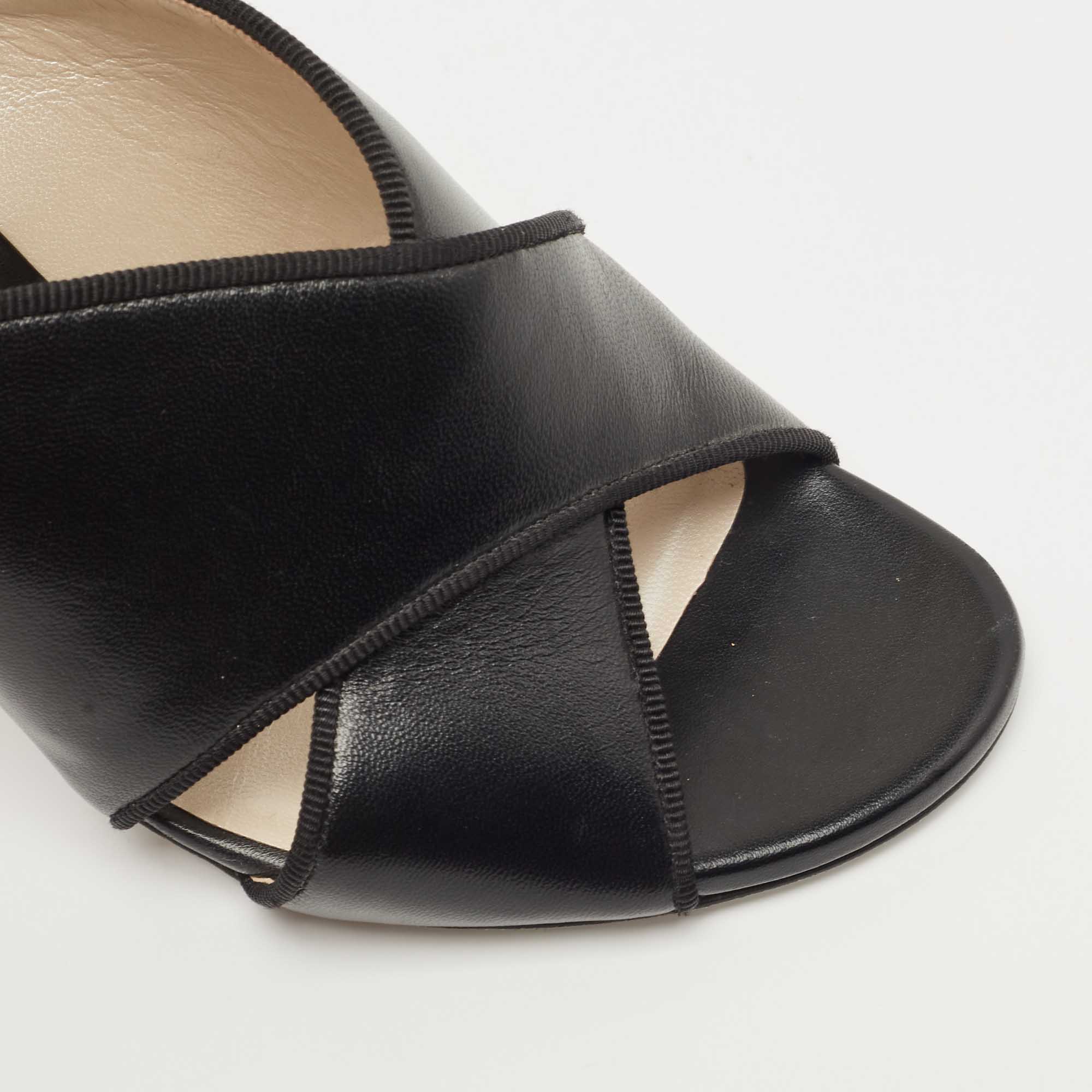 Rene Caovilla Black Leather And Suede Crystal Embellished Block Heel Sandals Size 37