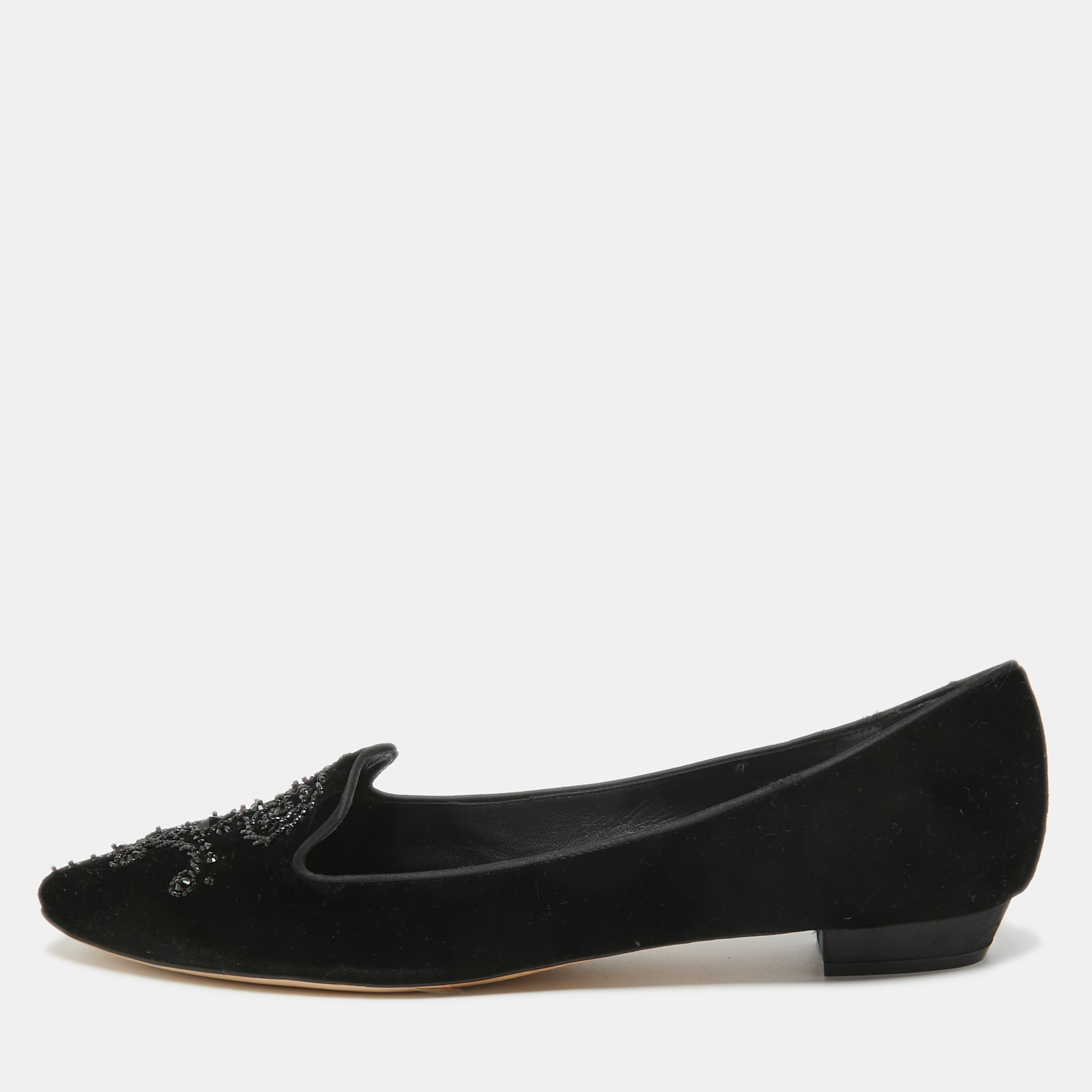 René caovilla ren&eacute; caovilla black velvet crystal embellished slip on smoking slippers size 41