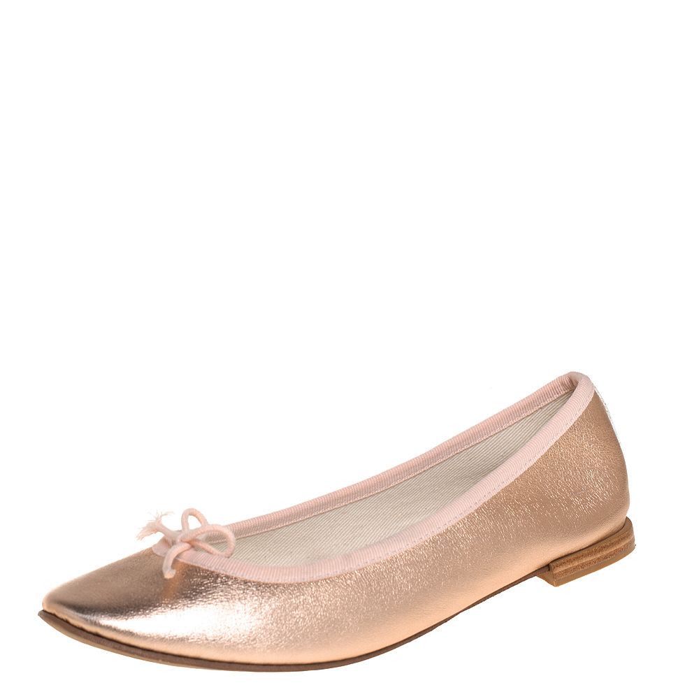 Repetto Metallic Gold Leather Bow Ballet Flats Size 37