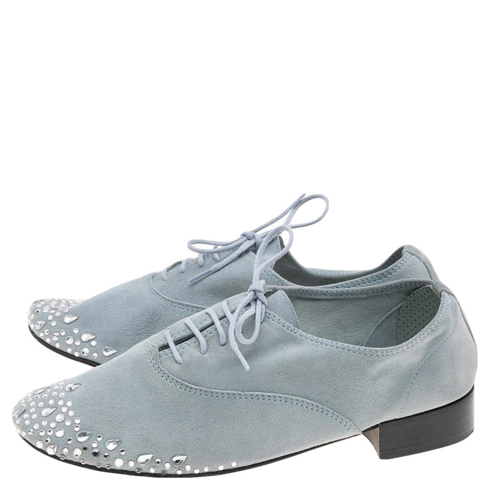 Repetto Blue Suede Crystal Embellished Oxfords Size 36