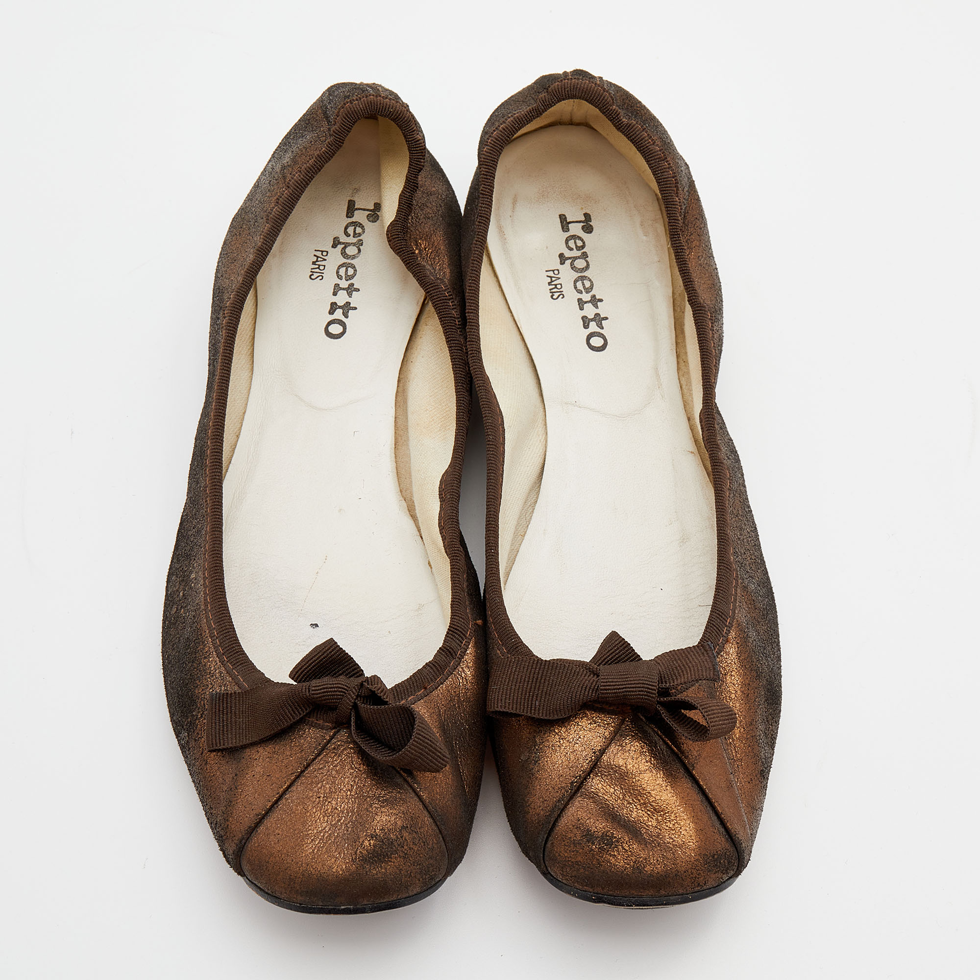 Repetto Metallic Bronze Suede Bow Ballet Flats Size 41