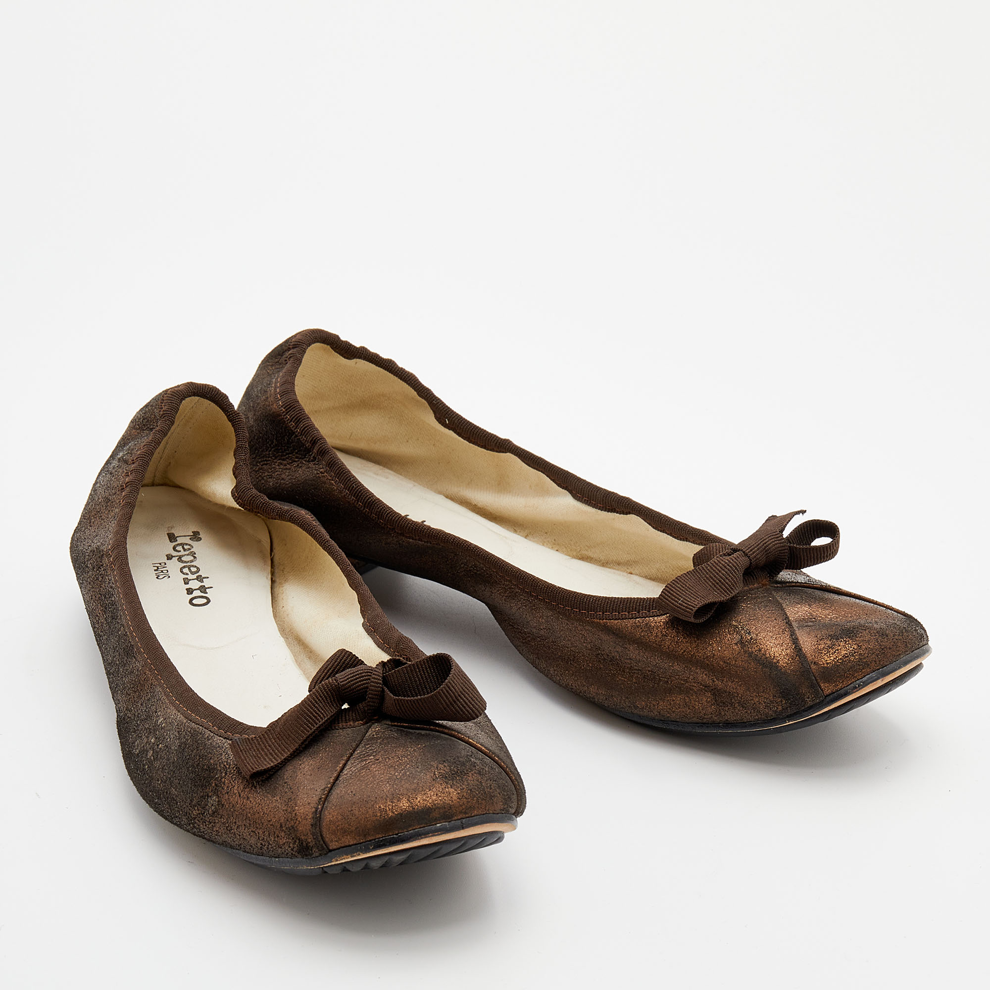 Repetto Metallic Bronze Suede Bow Ballet Flats Size 41