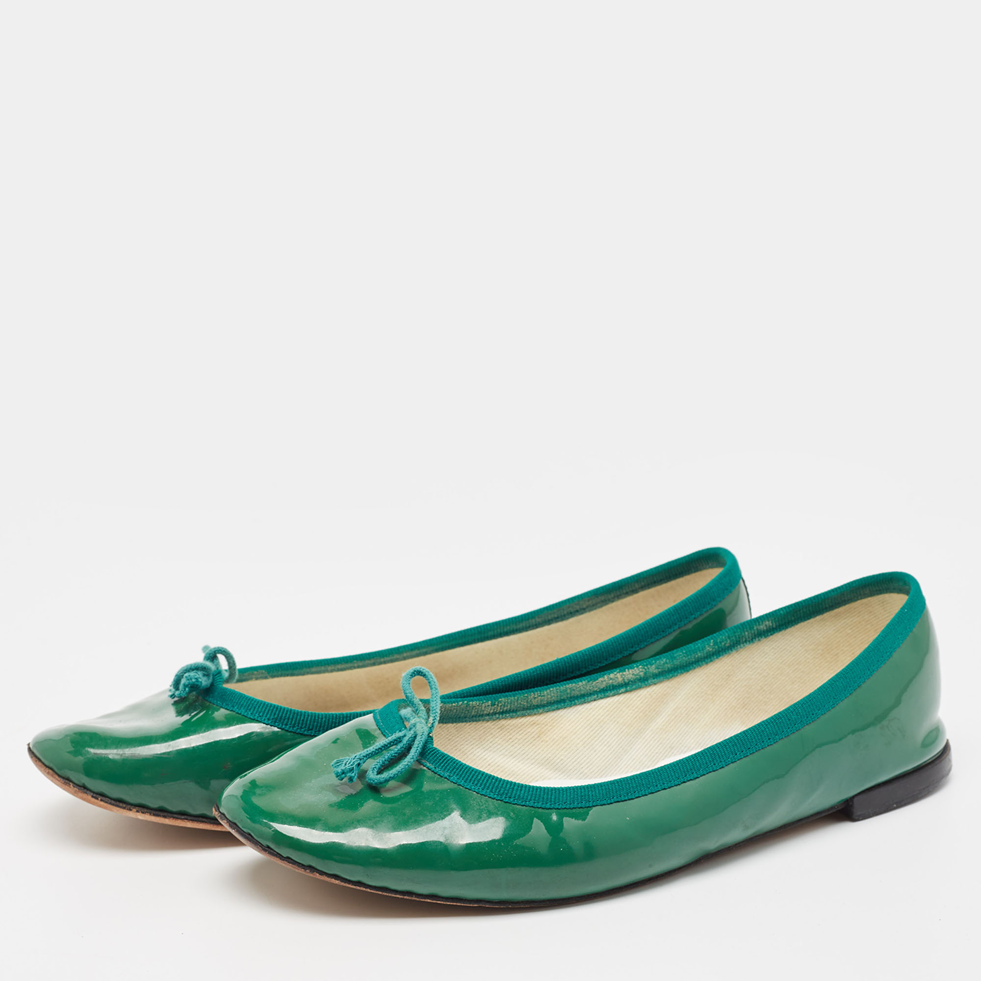 Repetto Green Patent Leather Bow Ballet Flats Size 38