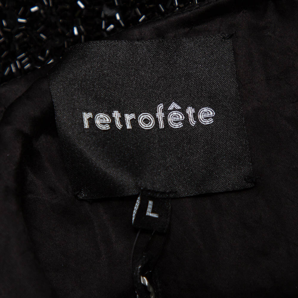 Retrofete Black Sequin & Bead Embellished Synthetic Tank Top L