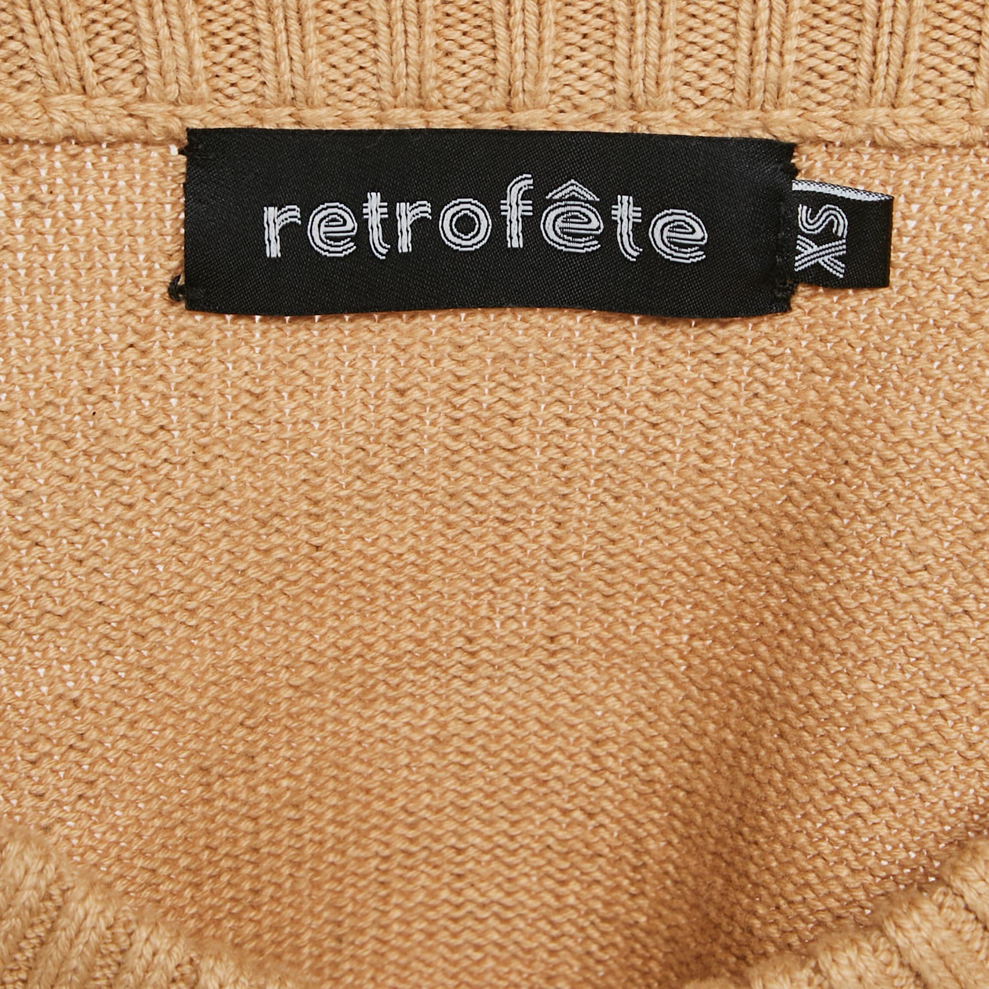 Retrofete Beige Rhinestone Embellished Rib Knit Mal Sweater XS