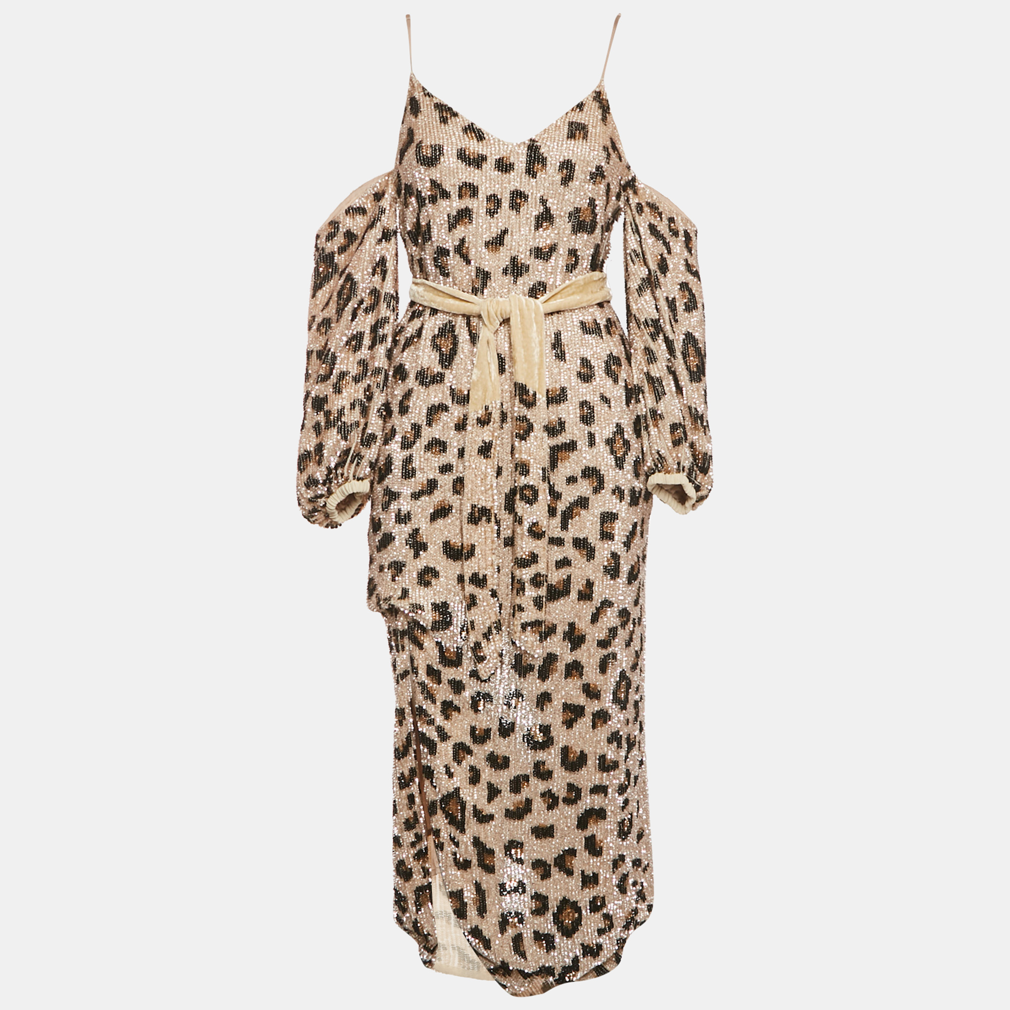 Leopard Print Sequin Belted Midi Dress XS - Retrofete - Modalova