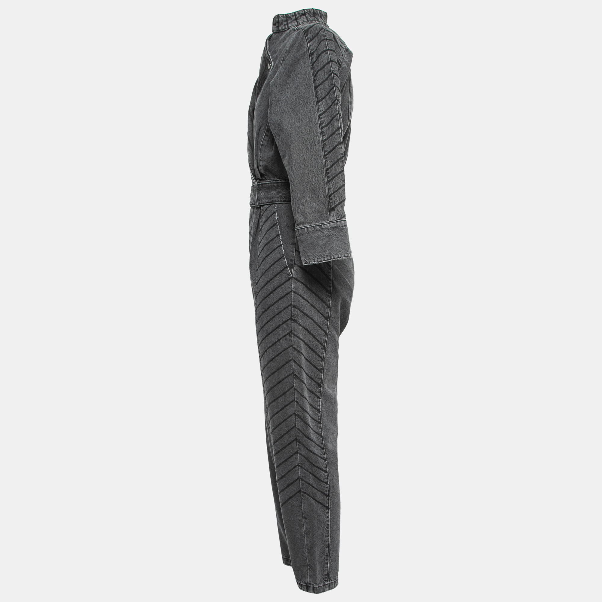 Retrofete Grey Distressed Denim Belted Jumpsuit S